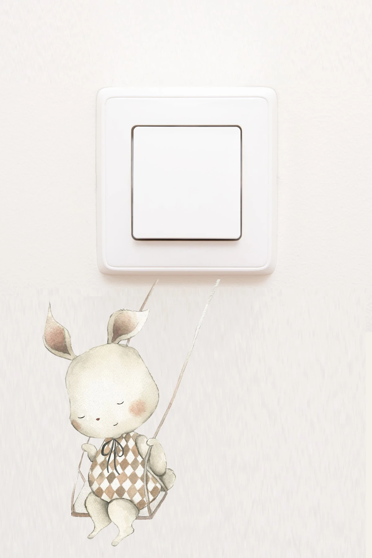 El Çizimi Salıncaklı Tavşan Çocuk Odası Dekoratif Priz Sticker