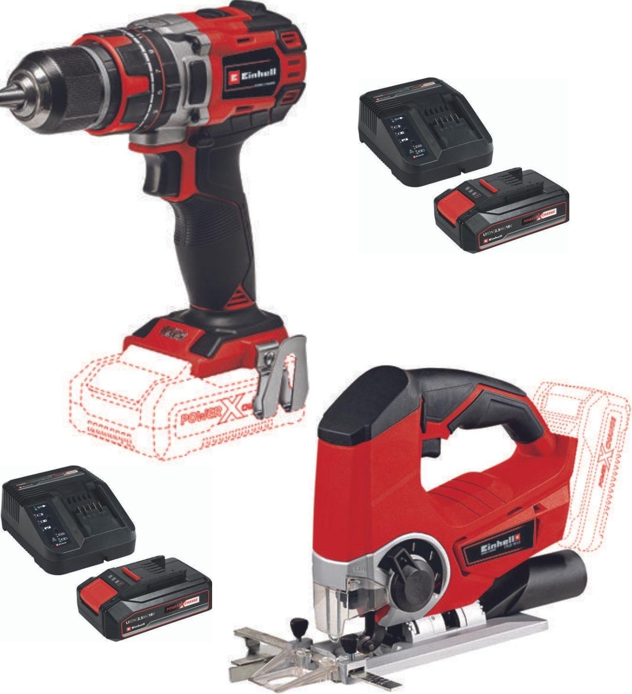 EİNHELL Te-Cd 18/50 Li-I Bl Vidalama Matkap Te-Js 18 Li Dekupaj 2X2.5AH Akülü Set