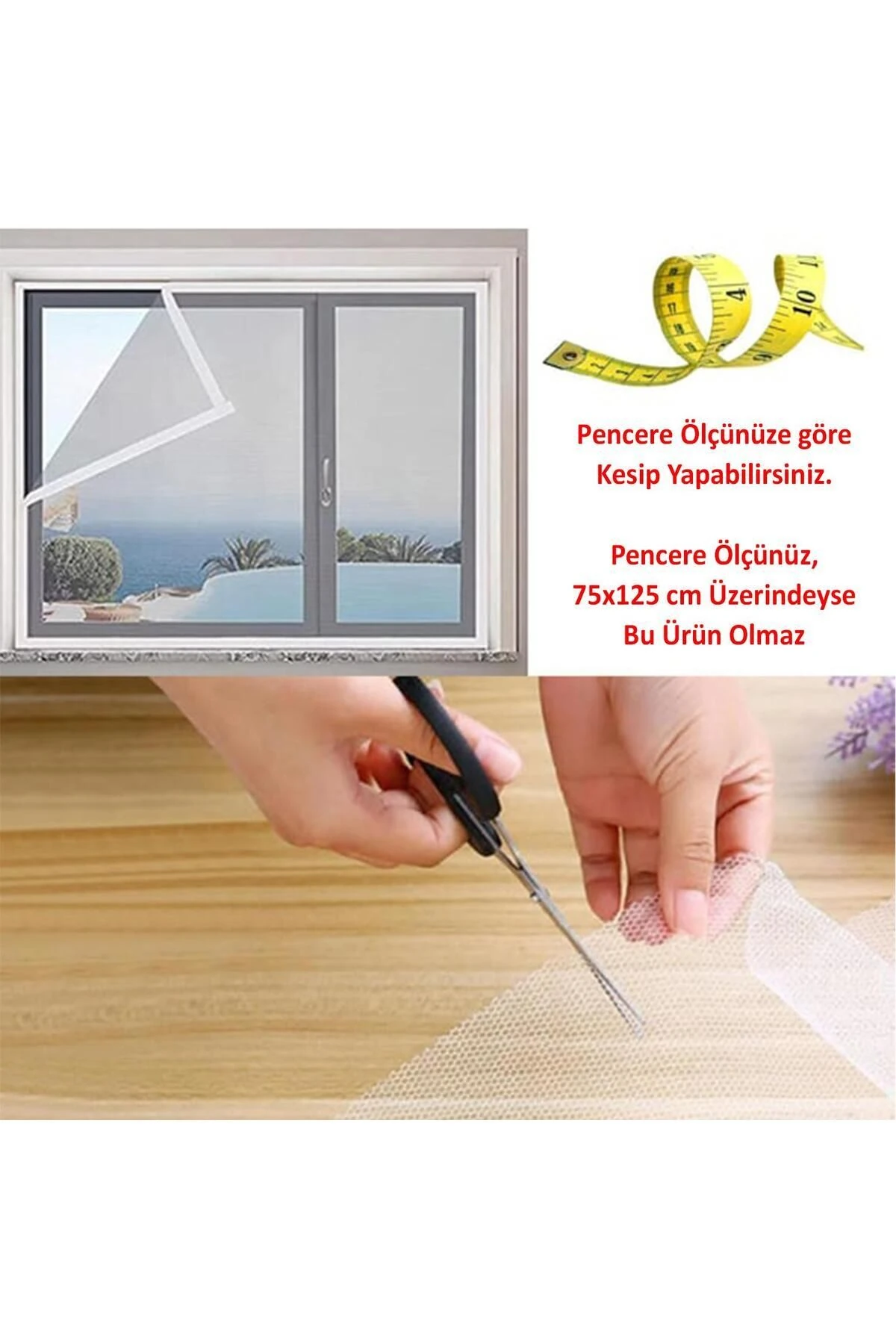 Hazır Sineklik Tek Kat Sök Tak Pratik Yıkanabilir Pencere Beyaz Kapı Sinekliği 75x125 cm