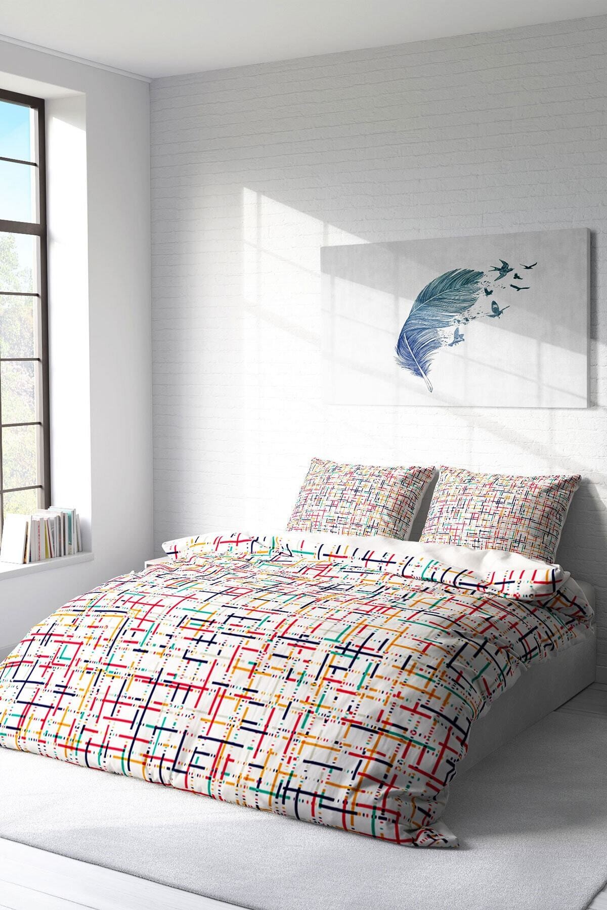 Kıng Sıze Colorful Lines Modern Çift Kişilik Nevresim Takımı 220x240cm