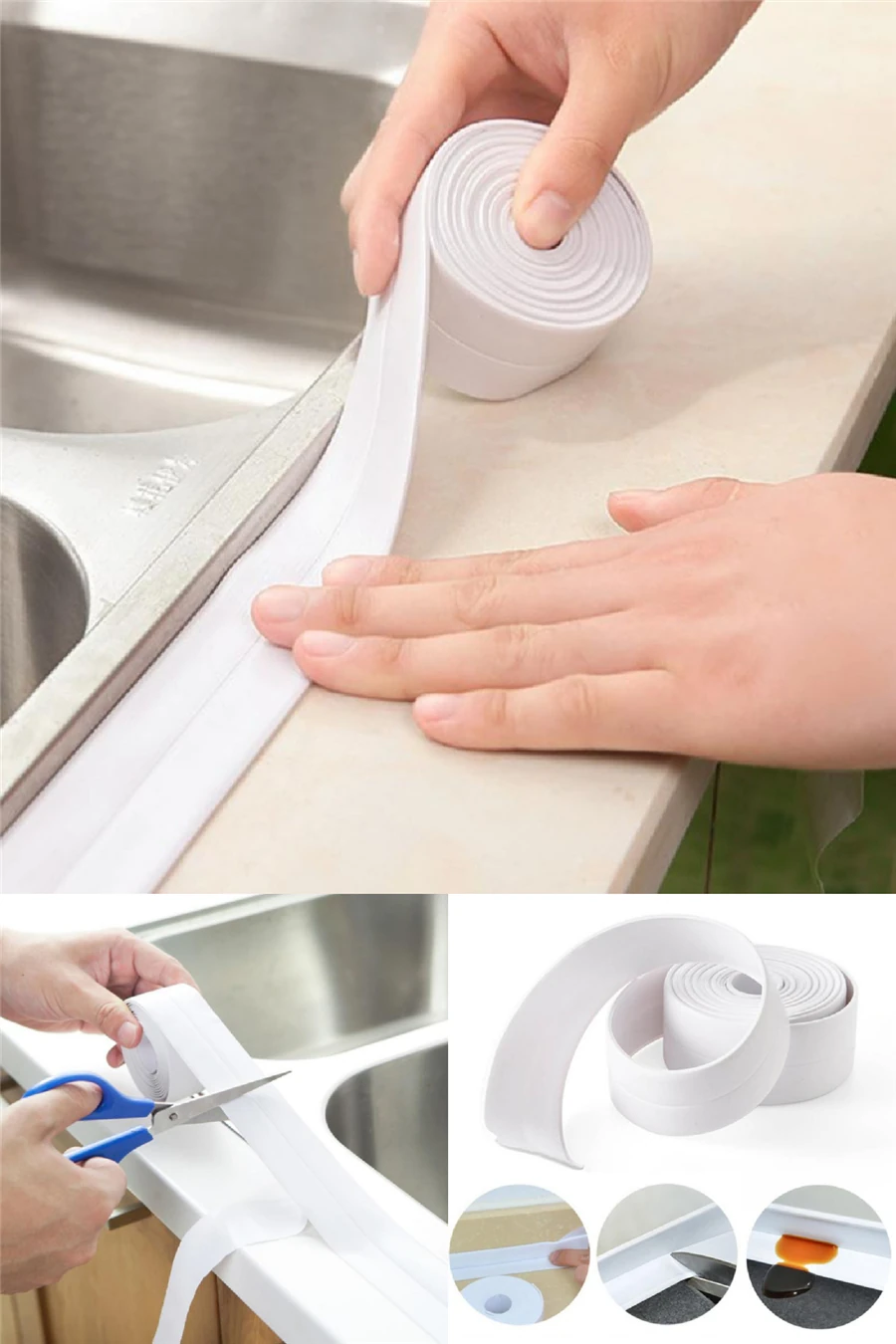 3,2 Mt Su Sızdırmaz Geçirmez Bant Lavabo Küvet Tezgah Kenar Bandı Banyo Mutfak Pencere Yalıtım Bandı