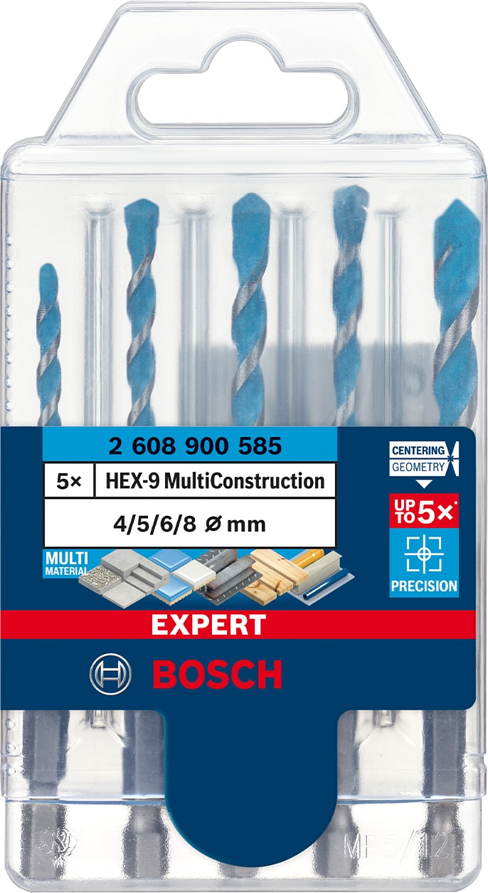 BOSCH Expert Hex-9 Multiconstruction Delme Ucu Seti 4/5/6/6/8 mm 5 Parça