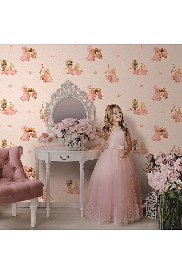Adakids Duvar Kağıdı Prenses Desenli Non-woven Kağıt Taban