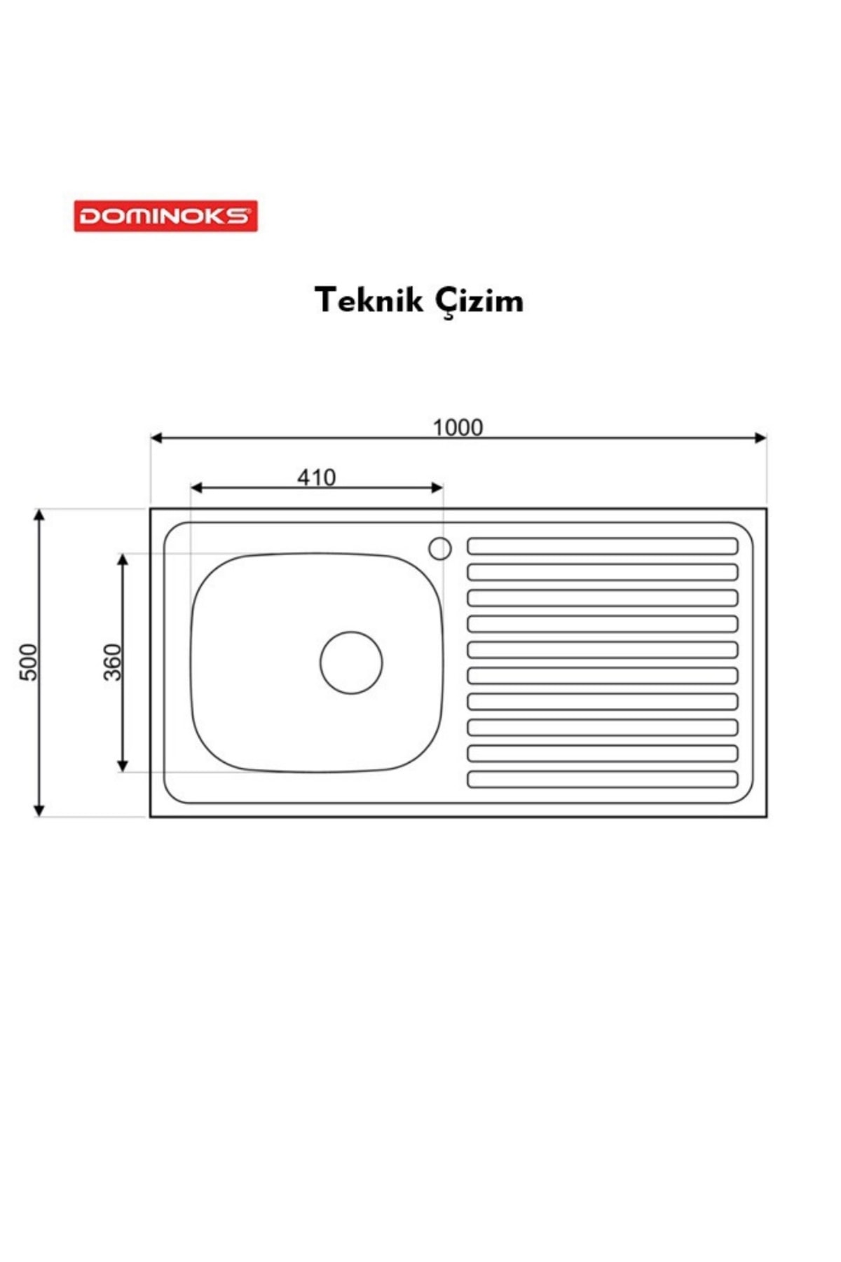 Best100 Tek Göz Düz Tezgah Üstü Krom Evye 50x100cm (SAĞ)