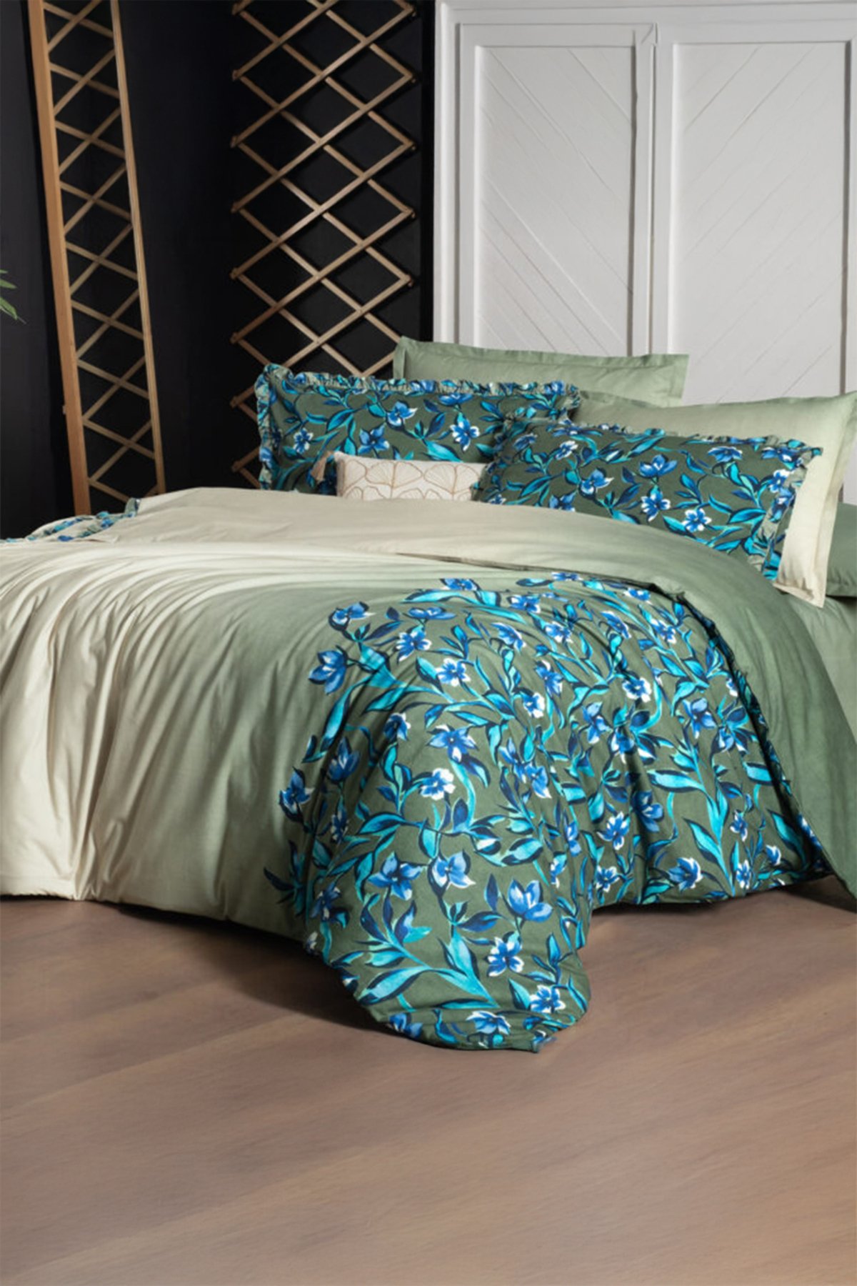 Ayder Yeşil %100 Pamuk Fancy Poplin Çift Kişilik Nevresim Takımı