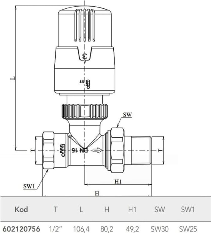 1/2" Termostatik Radyatör Valfi (Trv3)
