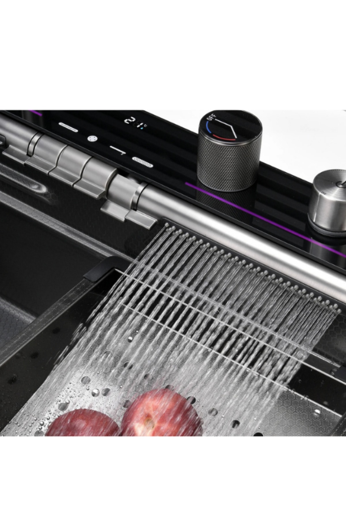 Mutfak Evyesi Dijital Göstergeli Led Panel- Teknolojik Akıllı Eviye Seti Bal Peteği Yüzey SİYAH