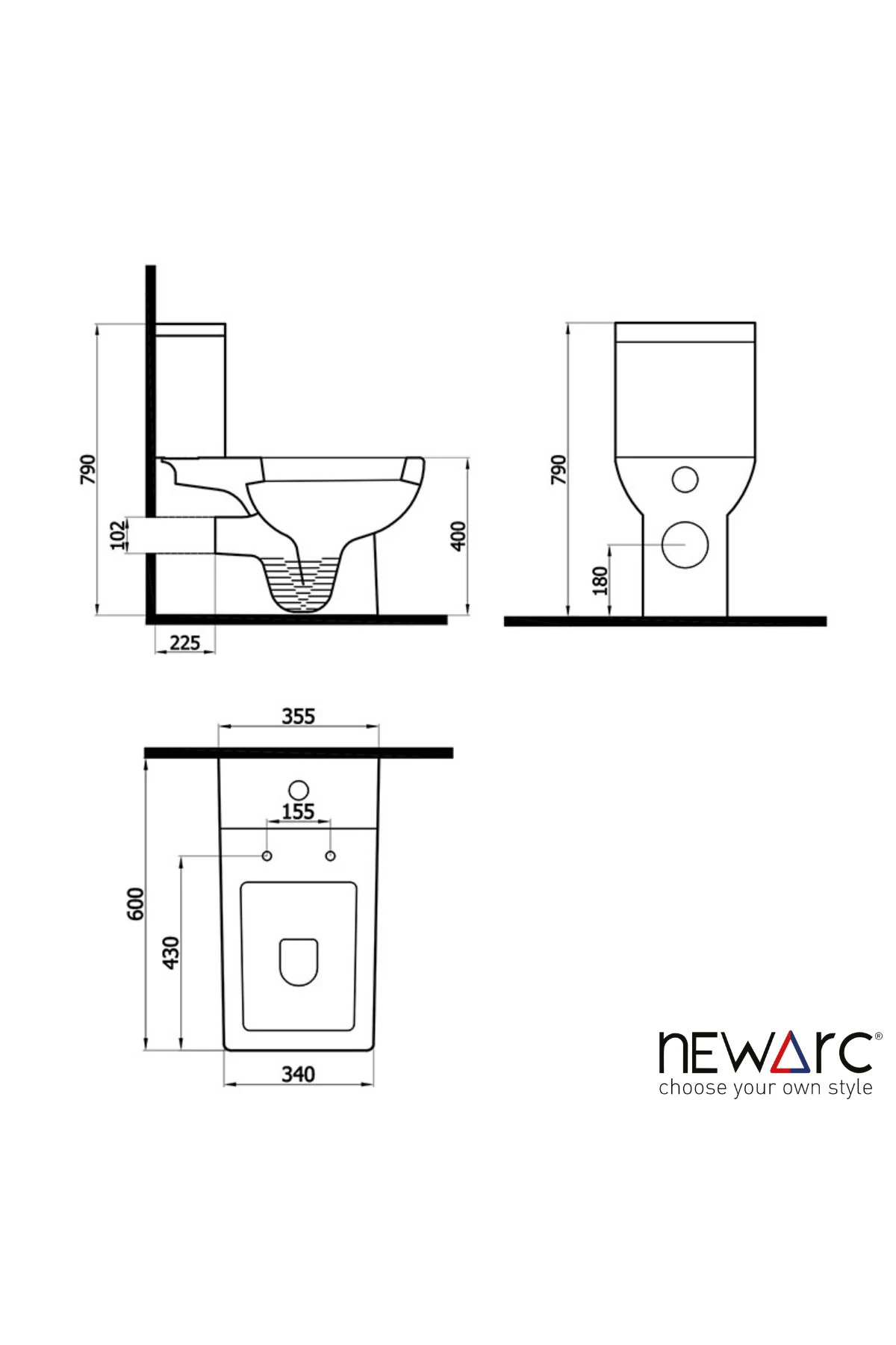 Power Siyah Duvara Sıfır Klozet Takım POW.K022B, Power Siyah Duroplast Yavaş Kapak