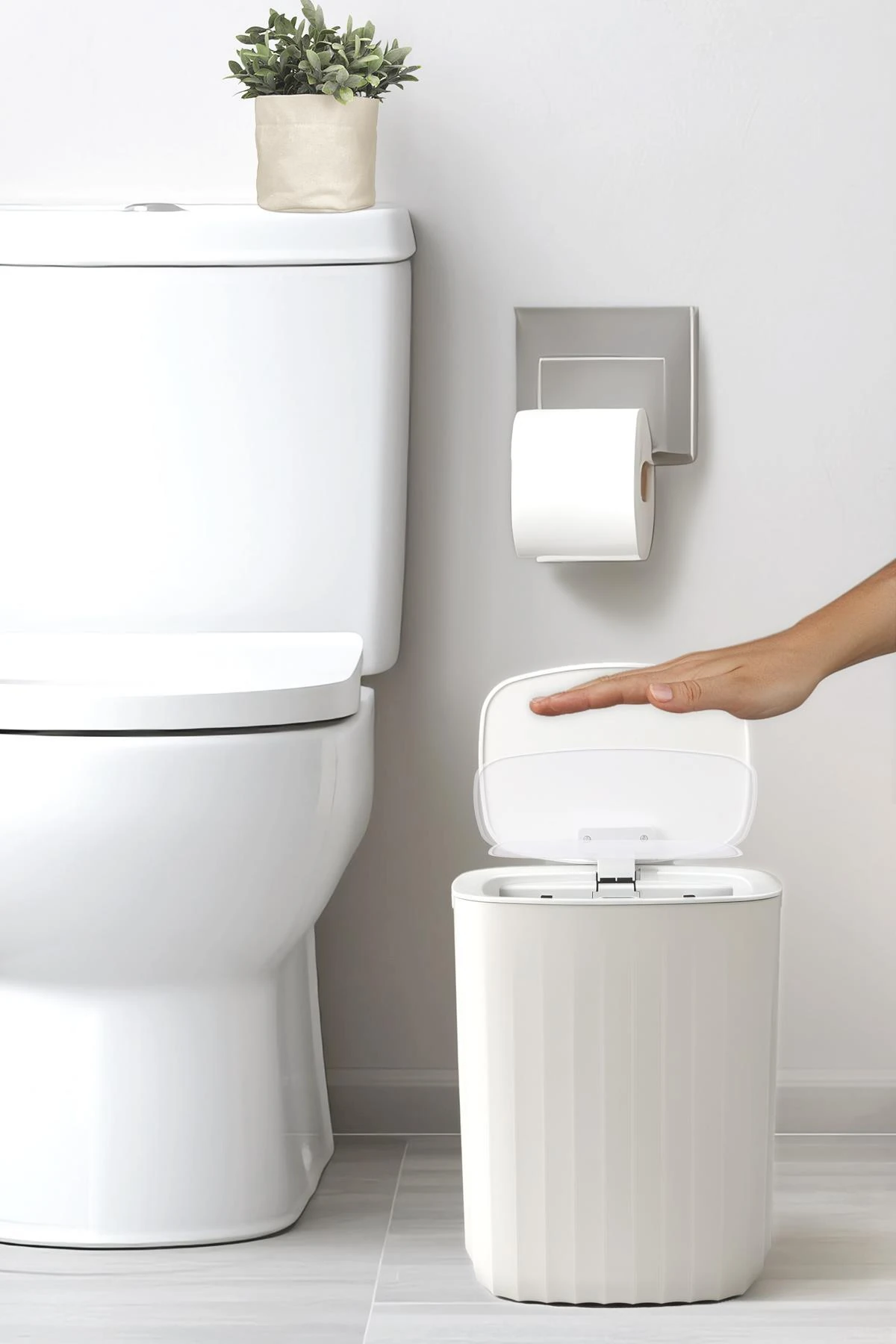 Hareket Sensörlü 12lt Kırık Beyaz Çöp Kovası