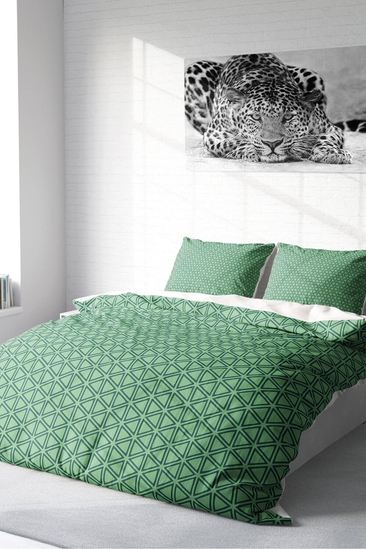 Kıng Sıze Çift Kişilik Green Pattern 3d Pamuk Saten Nevresim Takımı 220x240cm