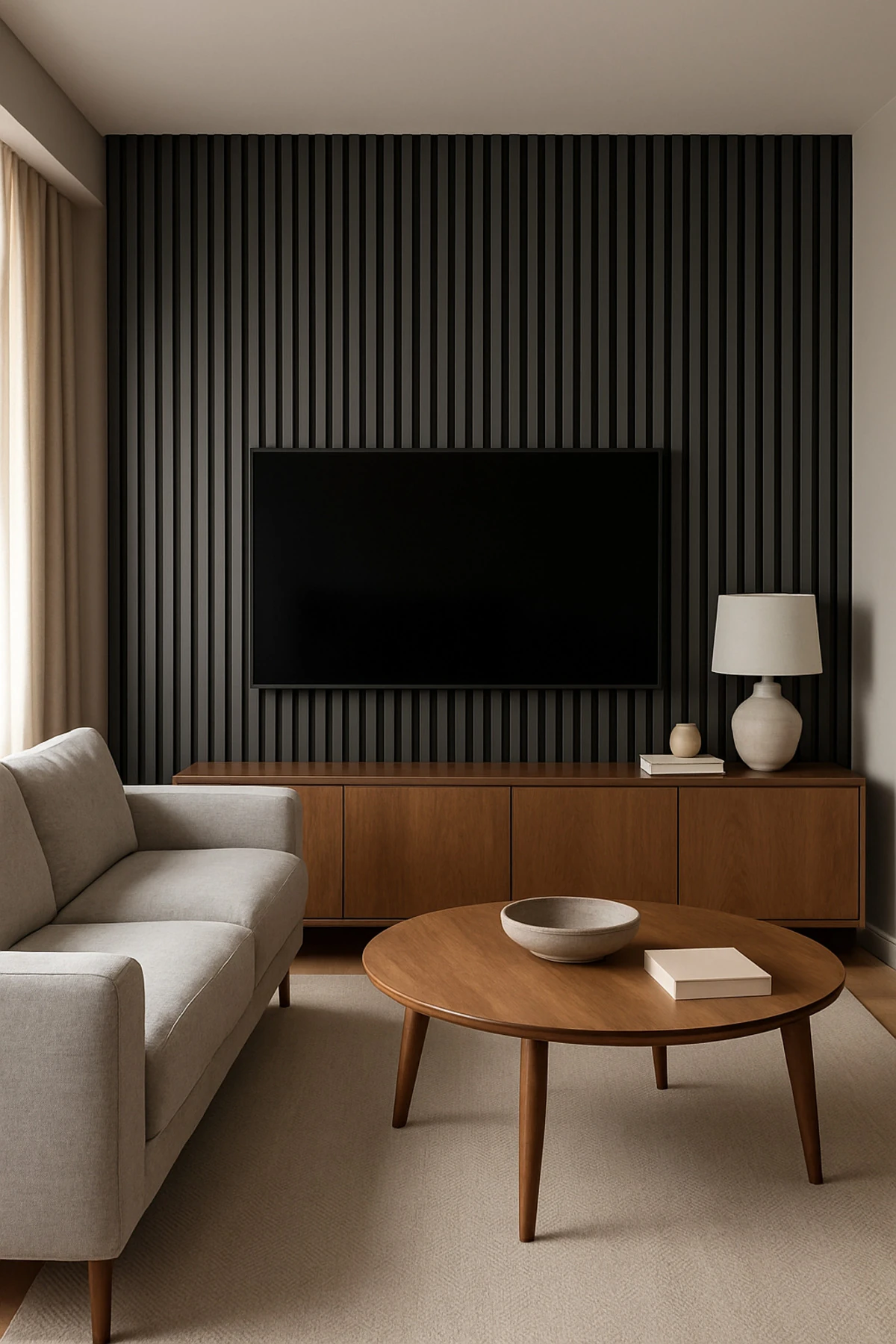 Antrasit Renk MDF Tabanlı Duvar Paneli 24x240 cm – Akustik Çıtalı Panel | 8 mm Kalınlık