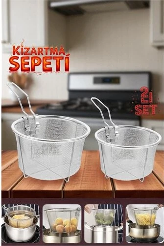 2 Boy Kızartma Süzgeci Patates Kızartma Filtresi 304 Paslanmaz Çelik