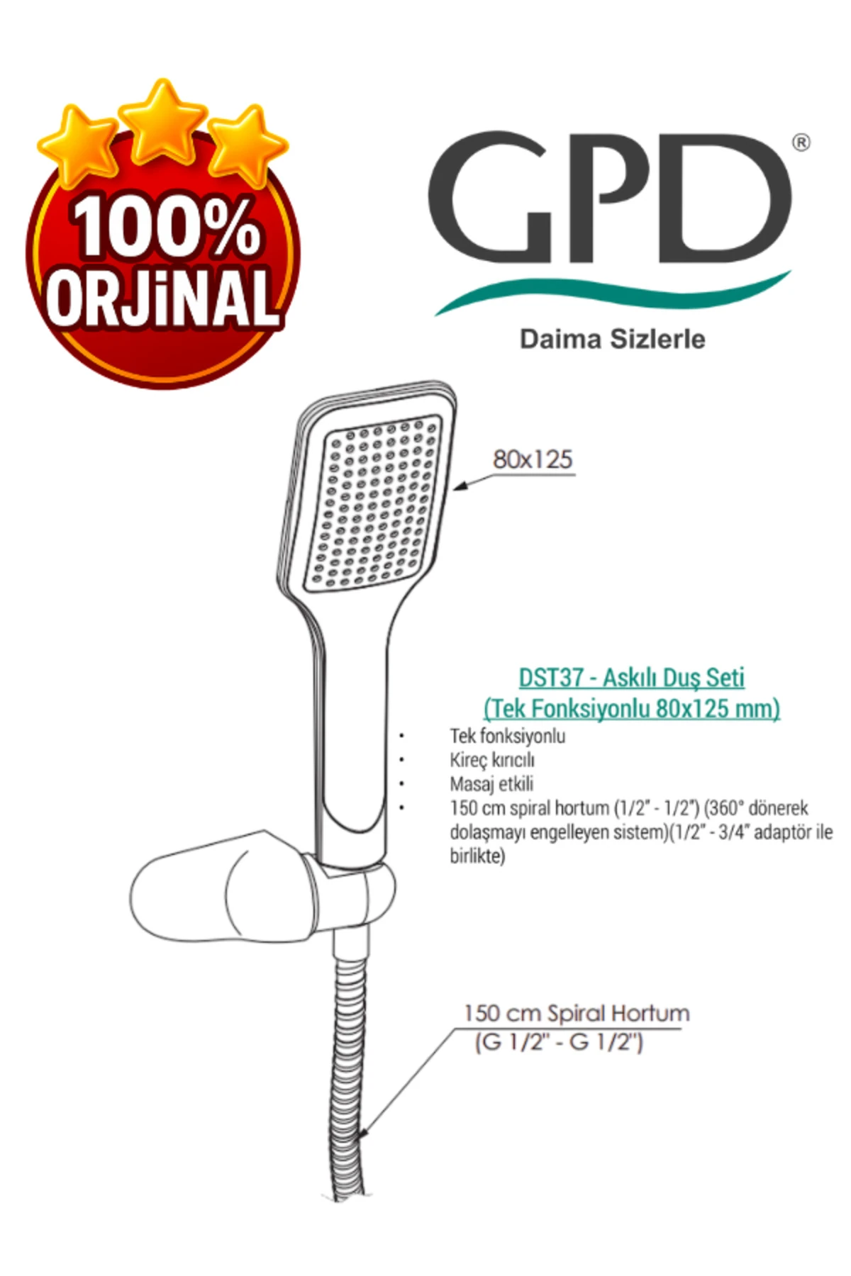 DST37 Askılı Duş Seti (Tek Fonksiyonlu 80X125)