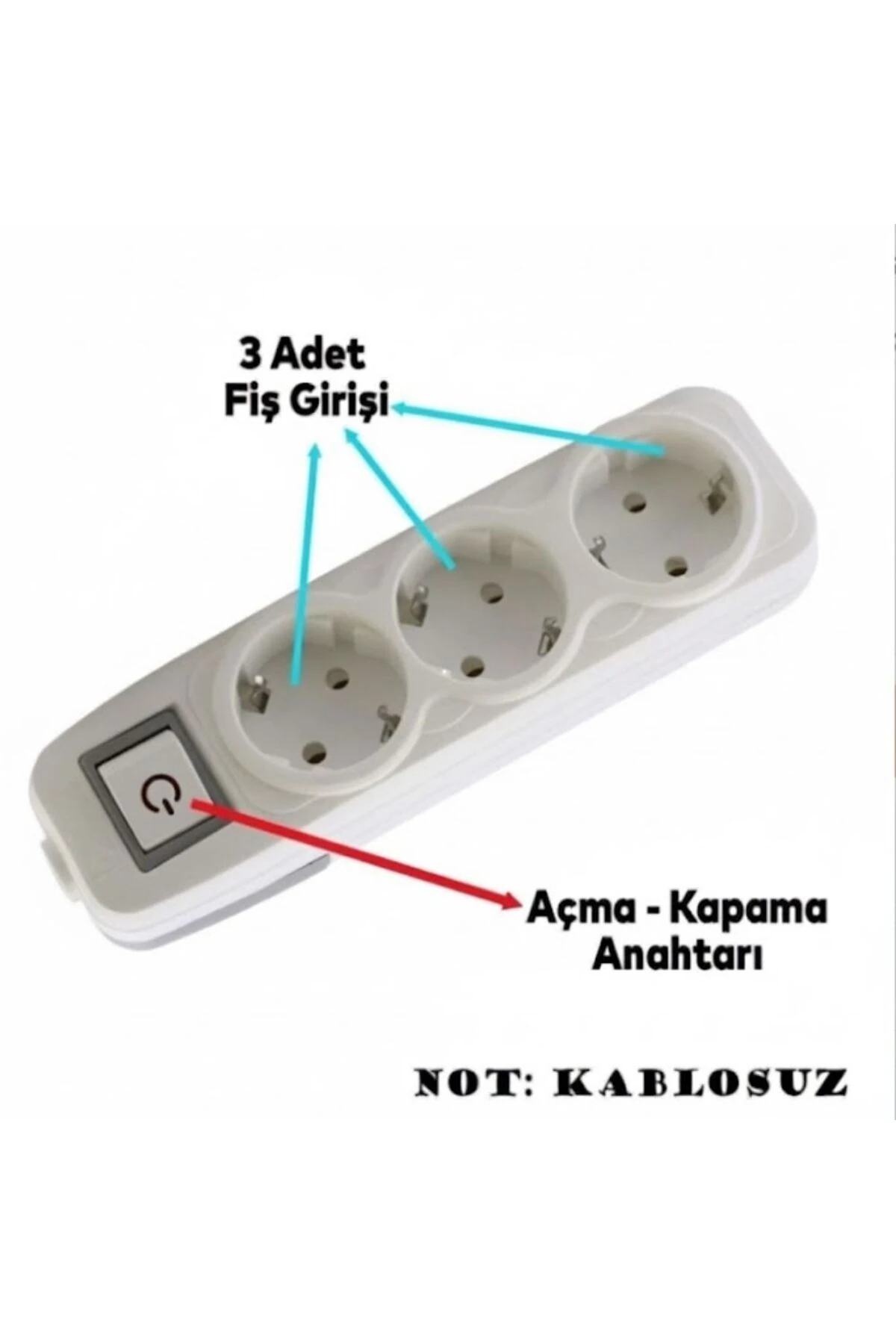 Kablosuz Açma-Kapama Düğmeli Üçlü Priz – Akıllı ve Güvenli Elektrik Çoğaltıcı