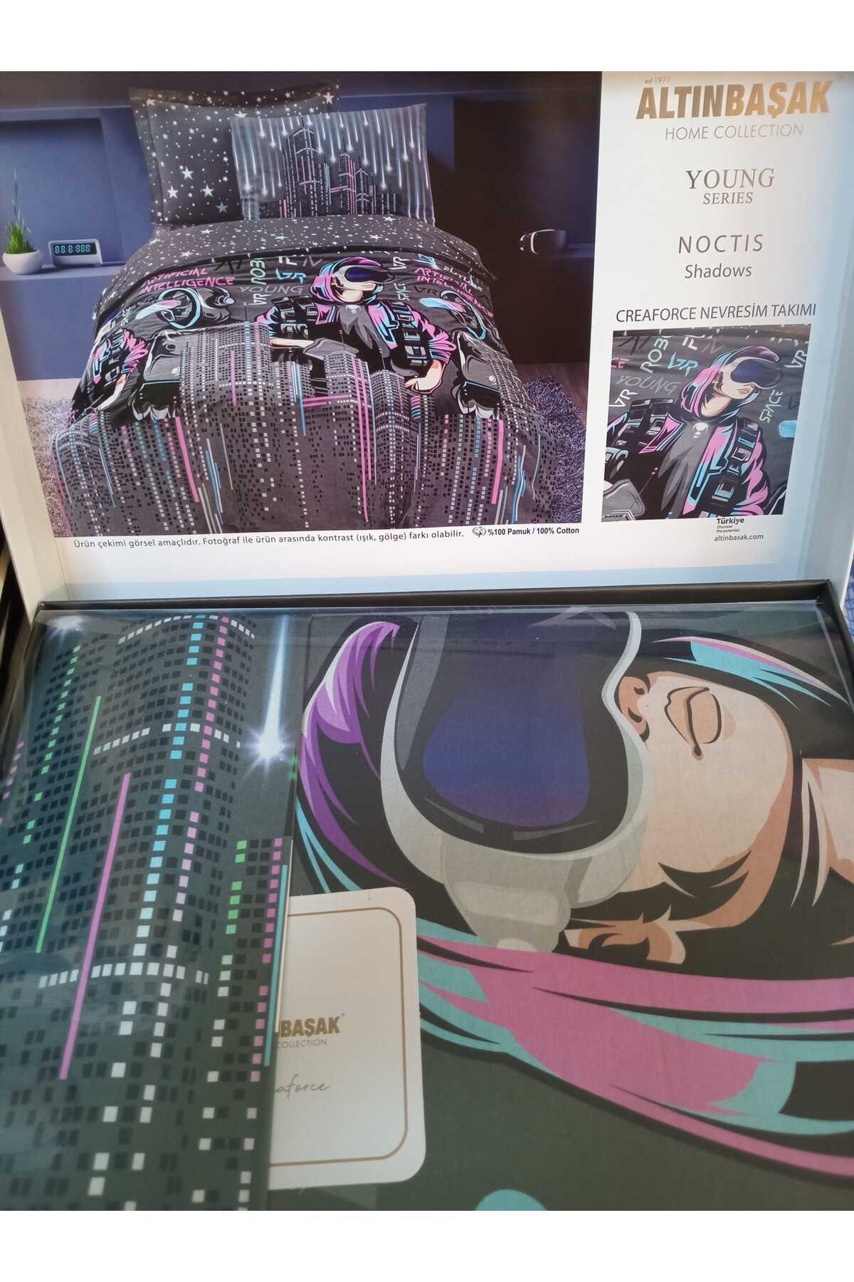 %100 Pamuk Ranforce Tek Kişilik Nevresim Takımı Noctıs Shadows