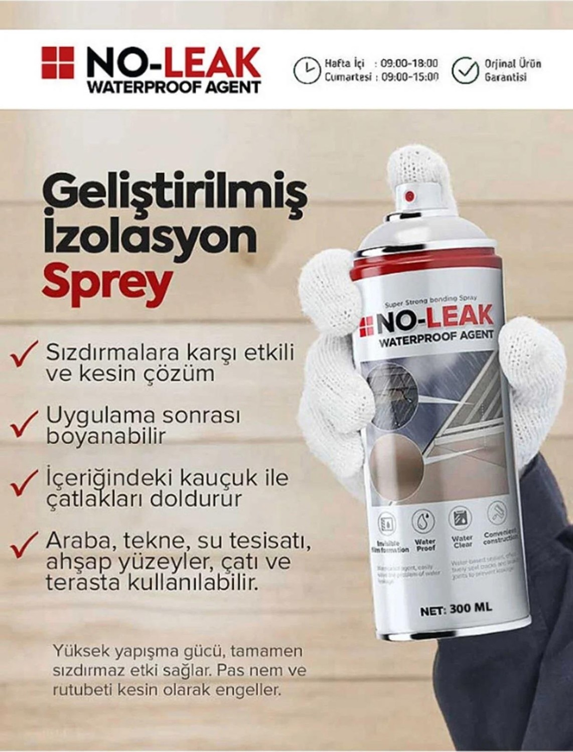 Noleak Su Izolasyon Sızıntı Onarım Spreyi Su Geçirmez Beyaz 300ML Noleak1