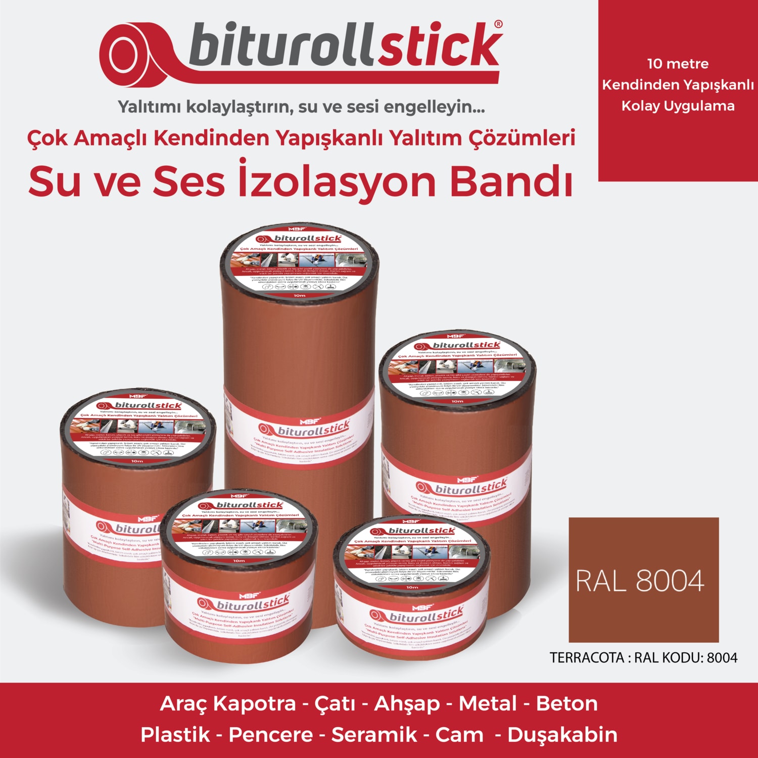 OZKUVVET 1.5 mm 15 cm Kırmızı 10 mt - Yapışkanlı Su Yalıtımı ve Ses Yalıtım Bandı