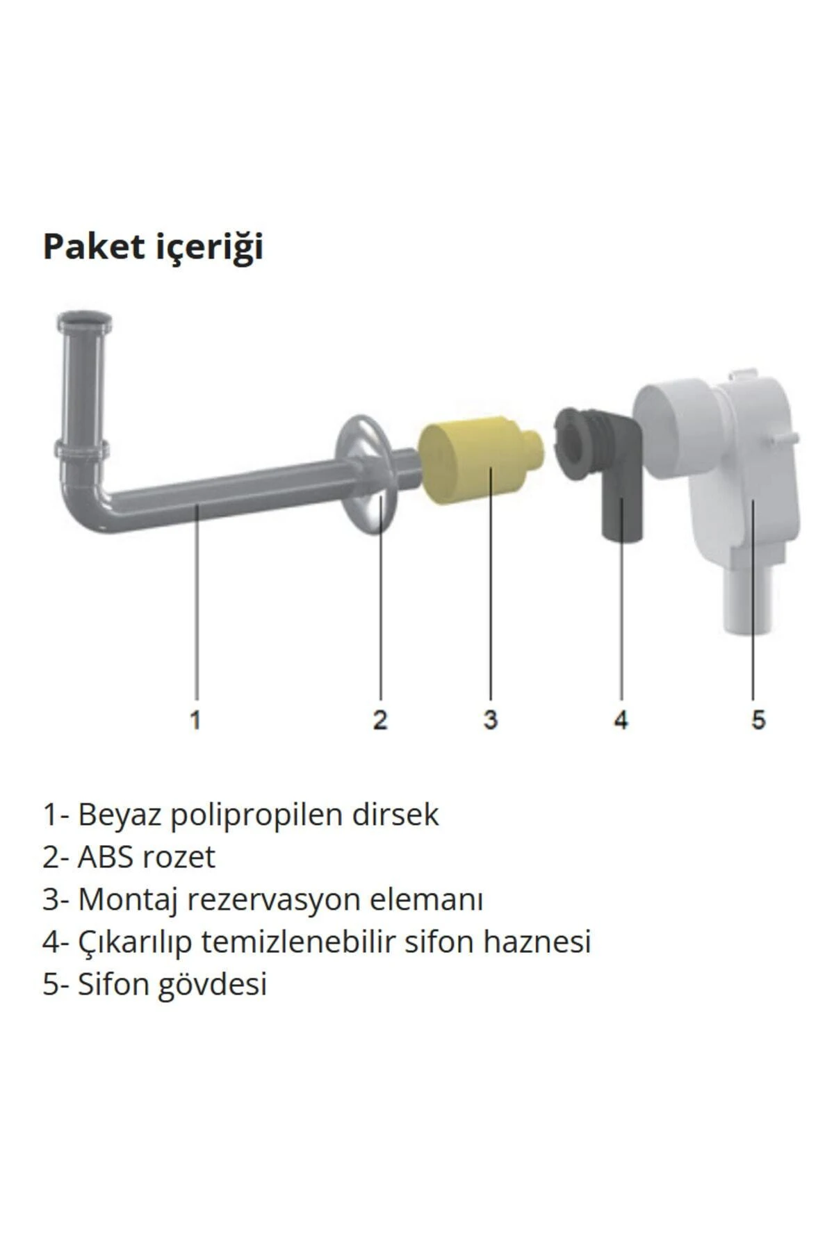 Yer kazandıran lavabo sifonu 300KS, beyaz, ankastre koku önleyici giderici kolay temizlenir sifonlu