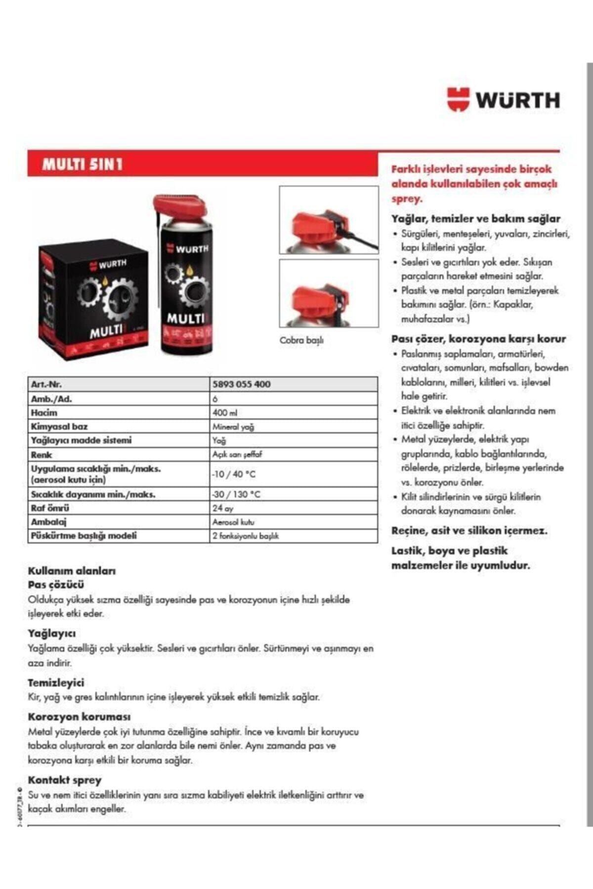 Multi 5in1 Çok Amaçlı Temizleme Yağlama Pas Önleyici Bakım Spreyi 400 Ml
