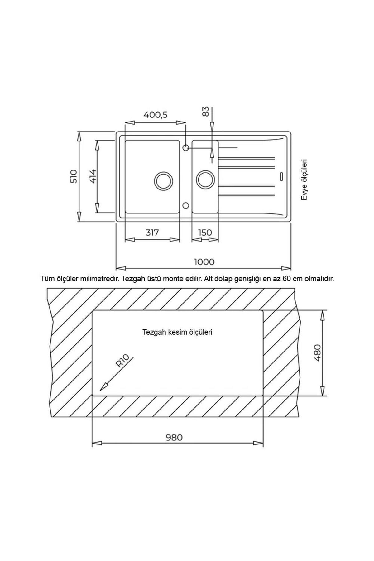 Stone 60 B-tg Granit Evye, Metalik Siyah, 115360003, 100x51cm