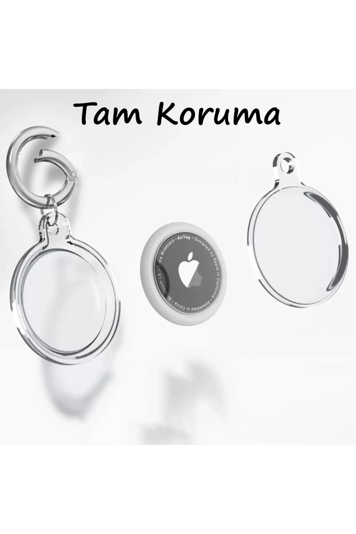 Airtag Şeffaf Su Geçirmez Koruyucu Kılıf Metal Anahtarlık Aparat Ve Dayanıklı Gri Silikon