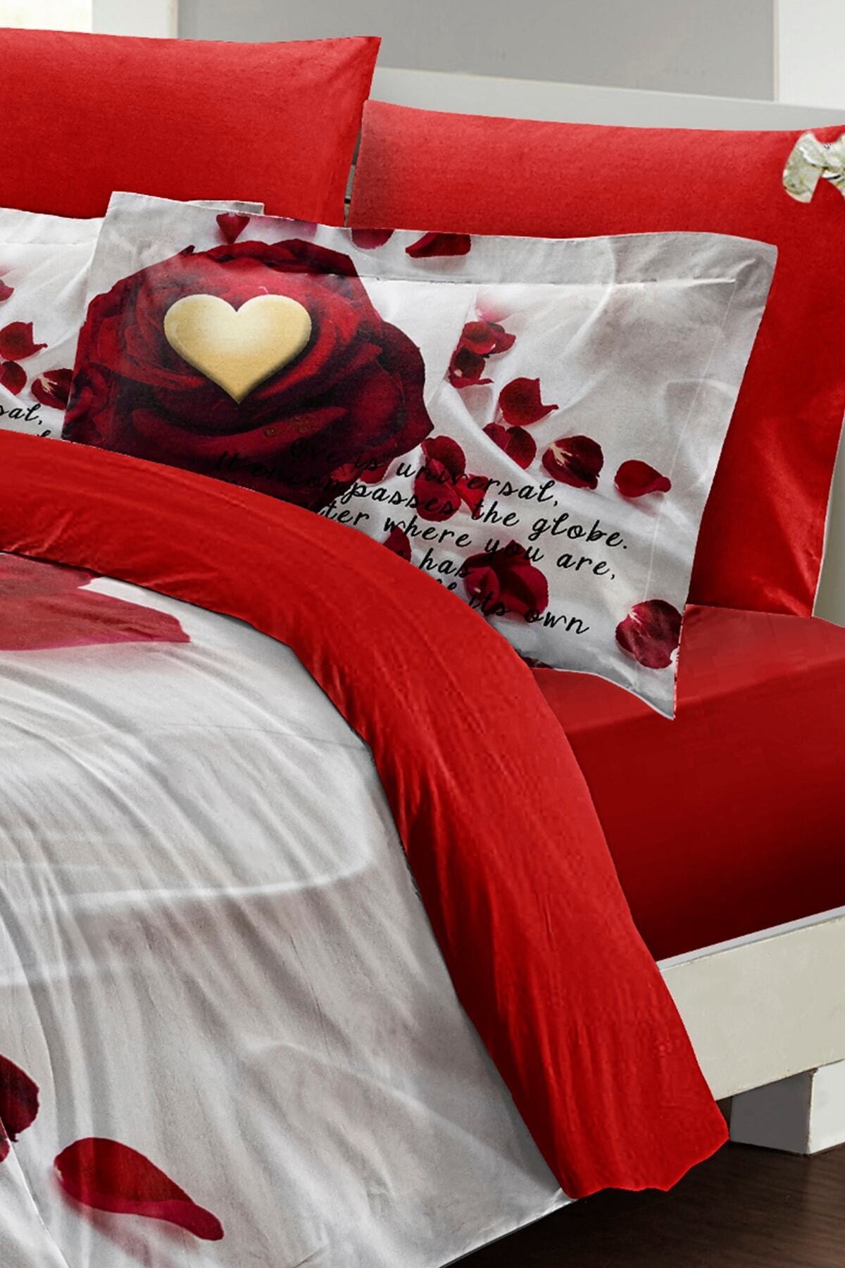 Kıng Sıze Love Poem 3d Pamuk Saten %100 Pamuk Çift Kişilik Nevresim Takımı 220x240cm