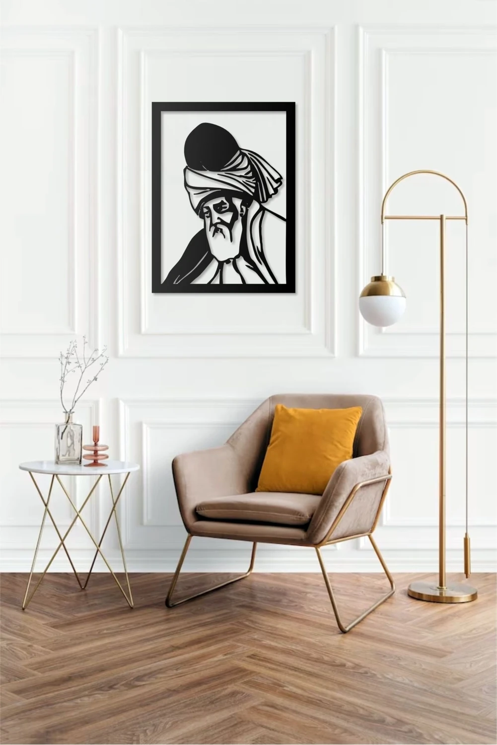 Dekoratif Hz. Mevlana Tasarımlı Metal Duvar Tablosu Islami Duvar Dekoru