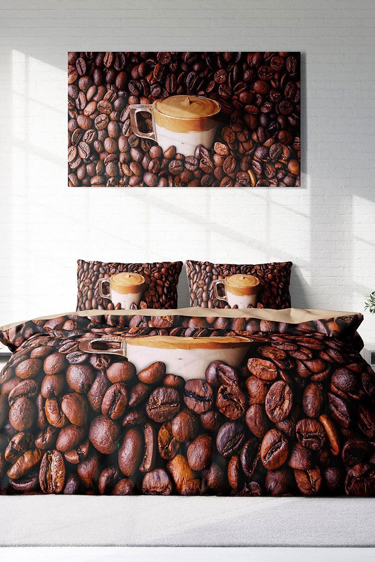 Kıng Sıze Night Coffee 3d Pamuk Saten Çift Kişilik Nevresim Takımı 220x240cm