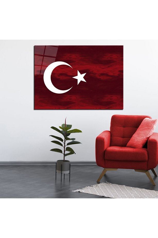 Türk Bayrağı Cam Tablo 2 | 50x70 | Uv Baskı | Temperli