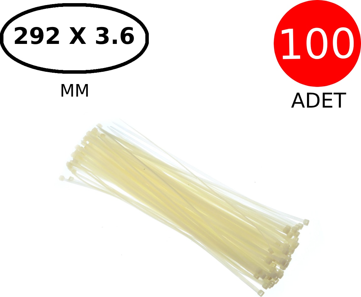 Plastik Kablo Bağı Cırt Kelepçe 292 mm x 3.6 mm Beyaz 100 Adet