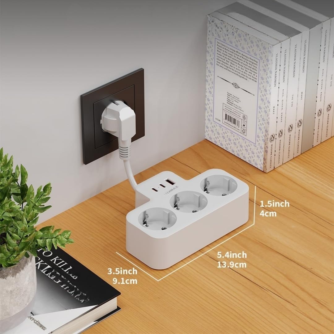 Beyaz Akıllı Priz Termal Korumalı 3 Prizli Çoklu Akım Prizi | 2 Usb-A + 1 USB - Korumalı Priz