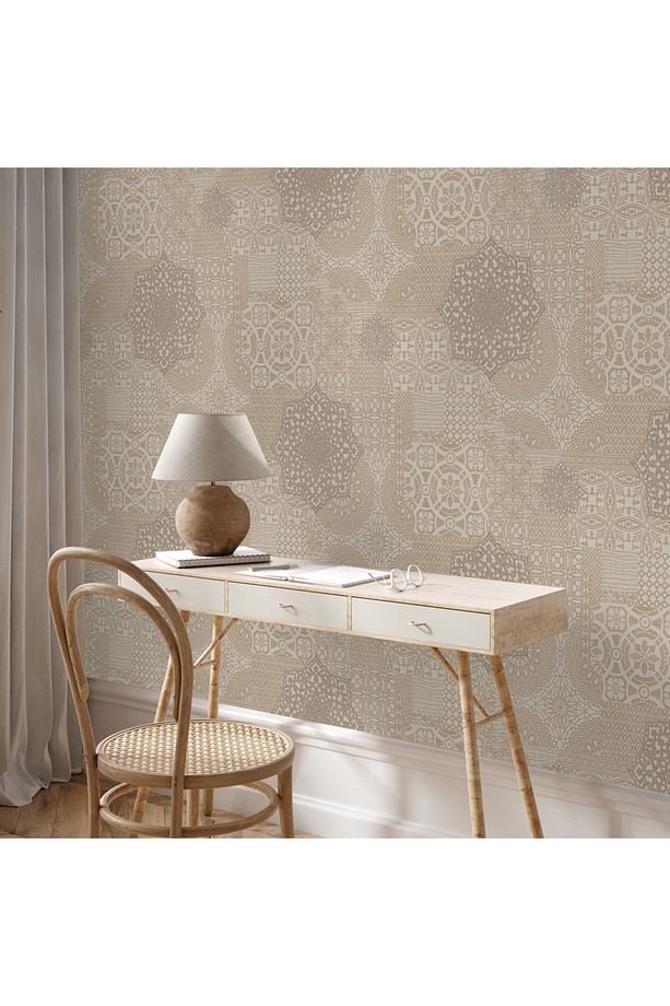 Dante 1409-4 Geometric Damask Desen Duvar Kağıdı (gri)