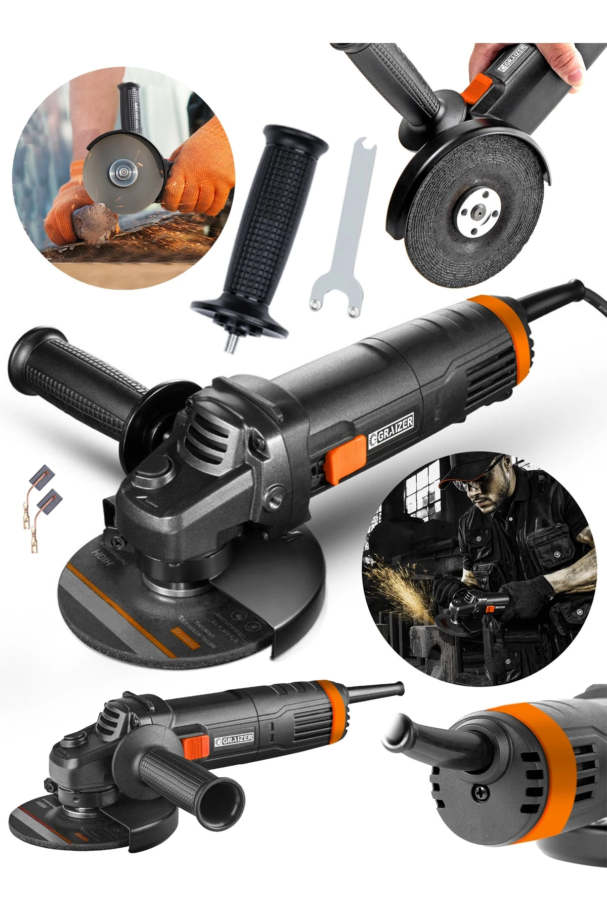 Alman 4200 W Metal Şanzuman Bakır Sargılı Avuç Içi Taşlama Demir Metal Kesme Makinesi Sprel 125 Mm