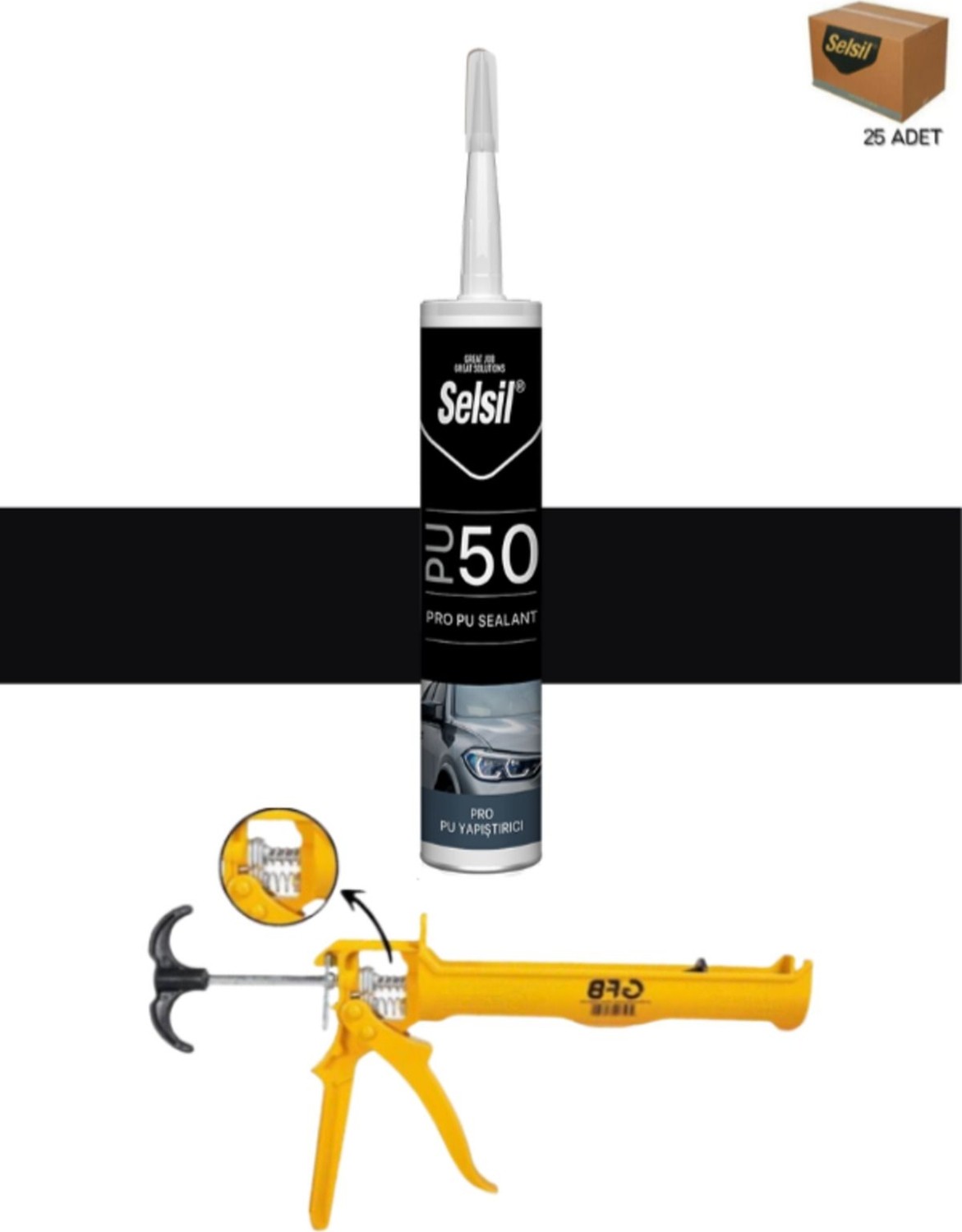 Pu Mastik 280 ml Siyah (25 Adet),alüminyum Tabanca
