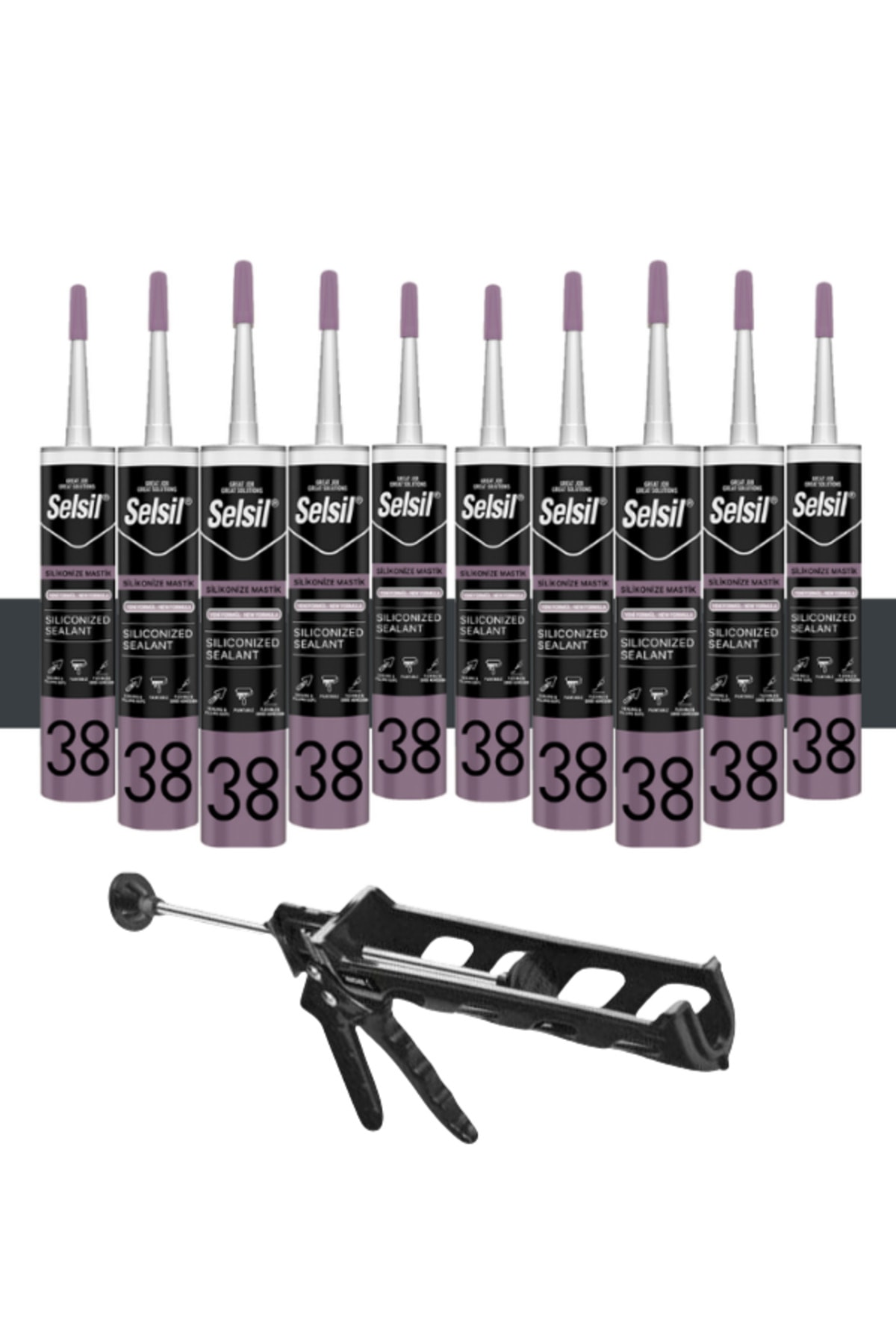 Silikonize Antrasit Gri Mastik 500 Gr. 10 Adet + Kendo Silikon Tabancası