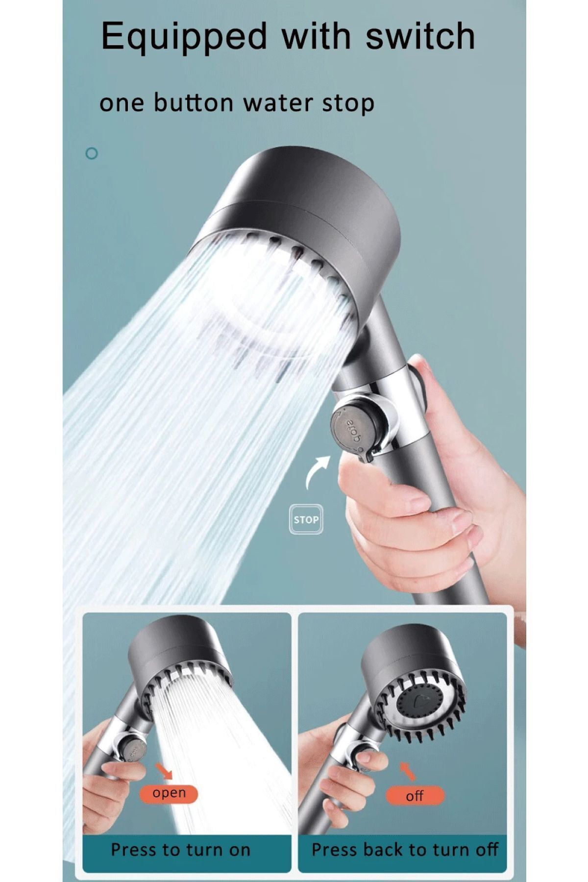 Masaj Etkili Filtreli 3 Fonksiyonlu El Duşu , Spiral Hortum Ve Mafsal 3'lü Set