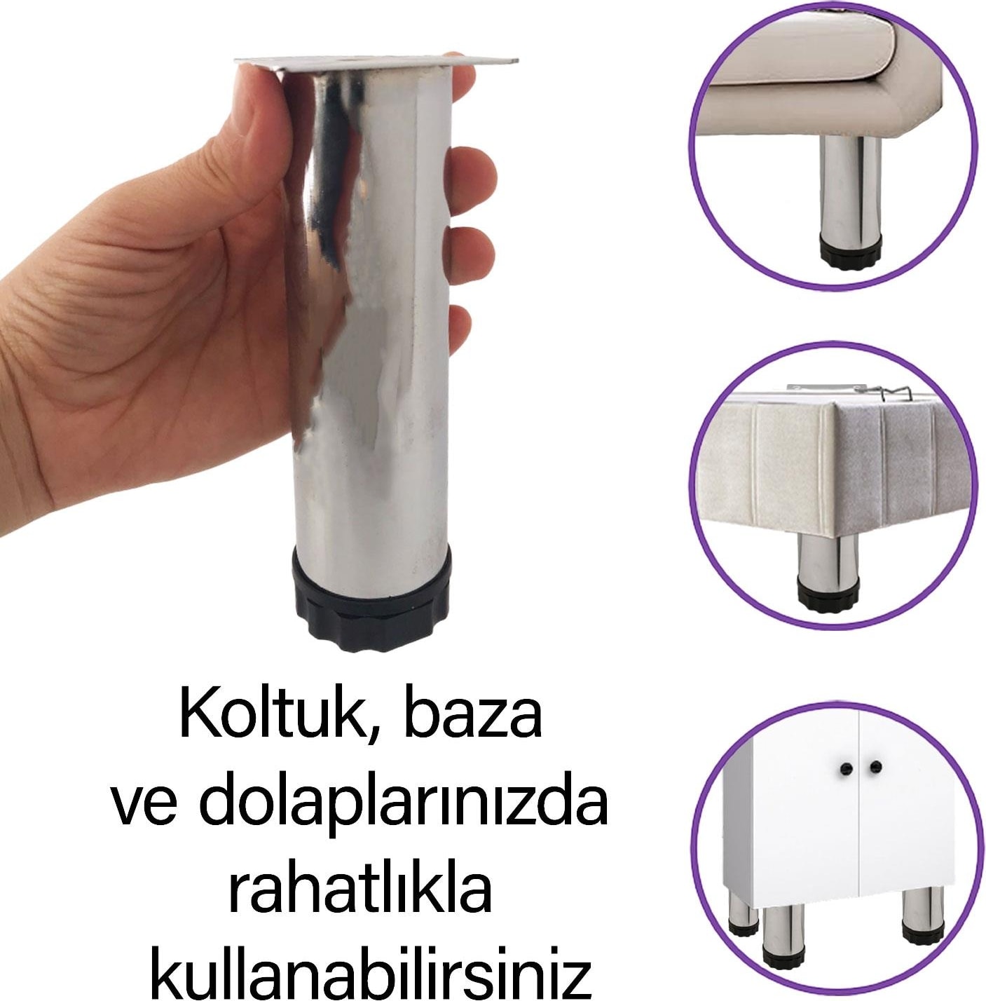 4 Adet Metal Ayarlanabilir 15 cm Krom Destek Ayağı Mobilya Kanepe Baza Koltuk Dolap Sehpa Tv Ünitesi Ayağı