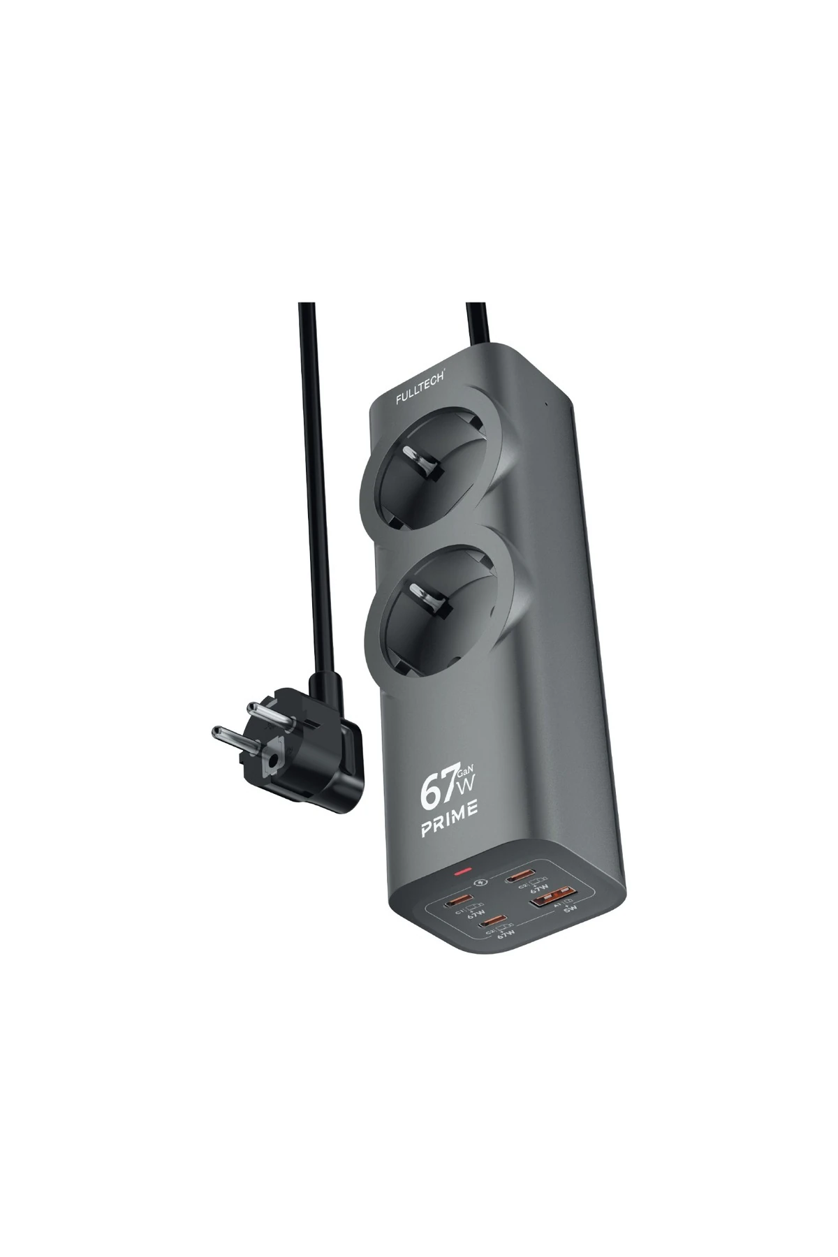 GaN 67W PD QC Hızlı Şarj İstasyonu – 6in1 USB-C, USB-A, AC Prizli Akıllı Adaptör