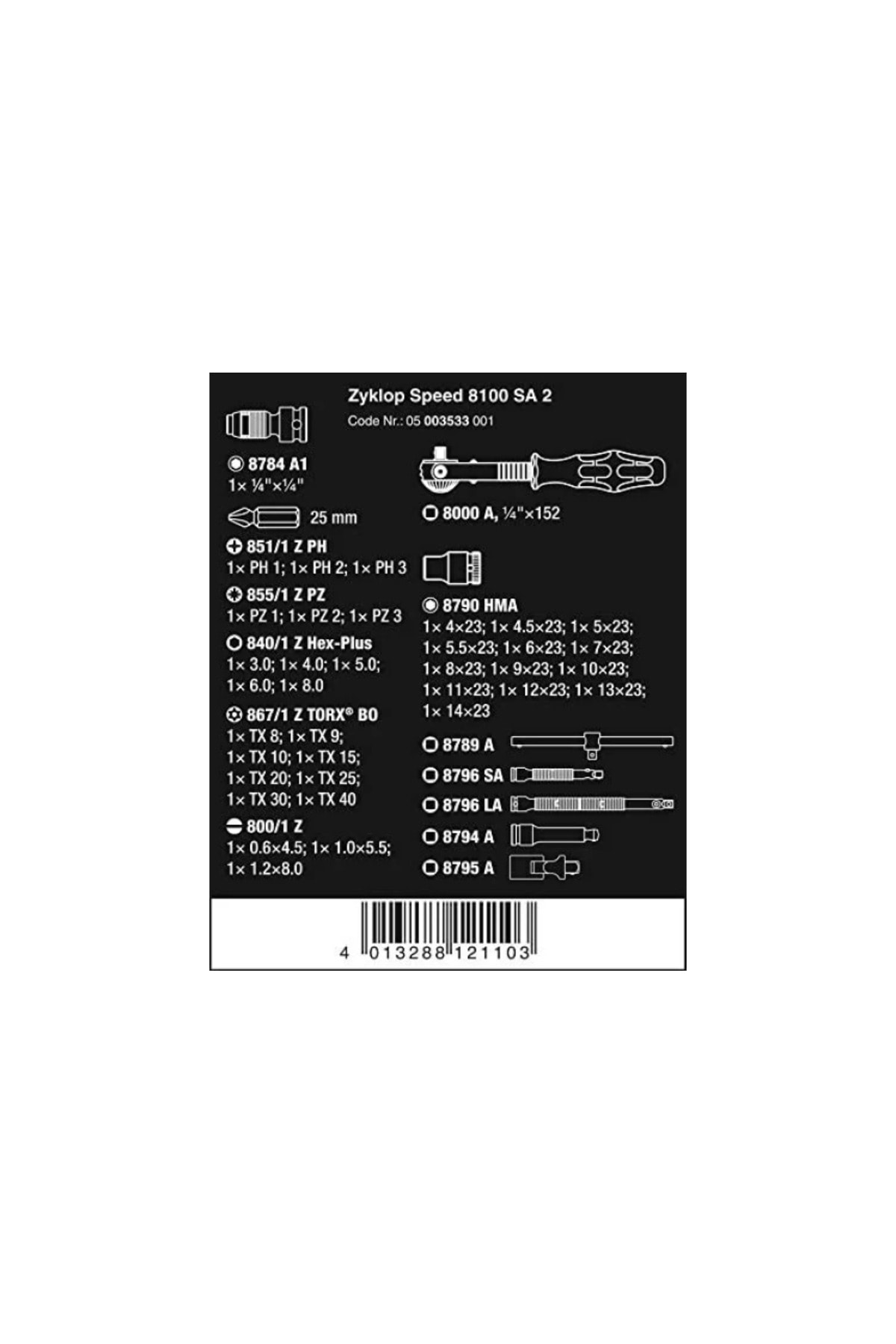 8100 Sc 2 Cırcır Kol Zyklop 1/2" Lokma Seti 05003645001