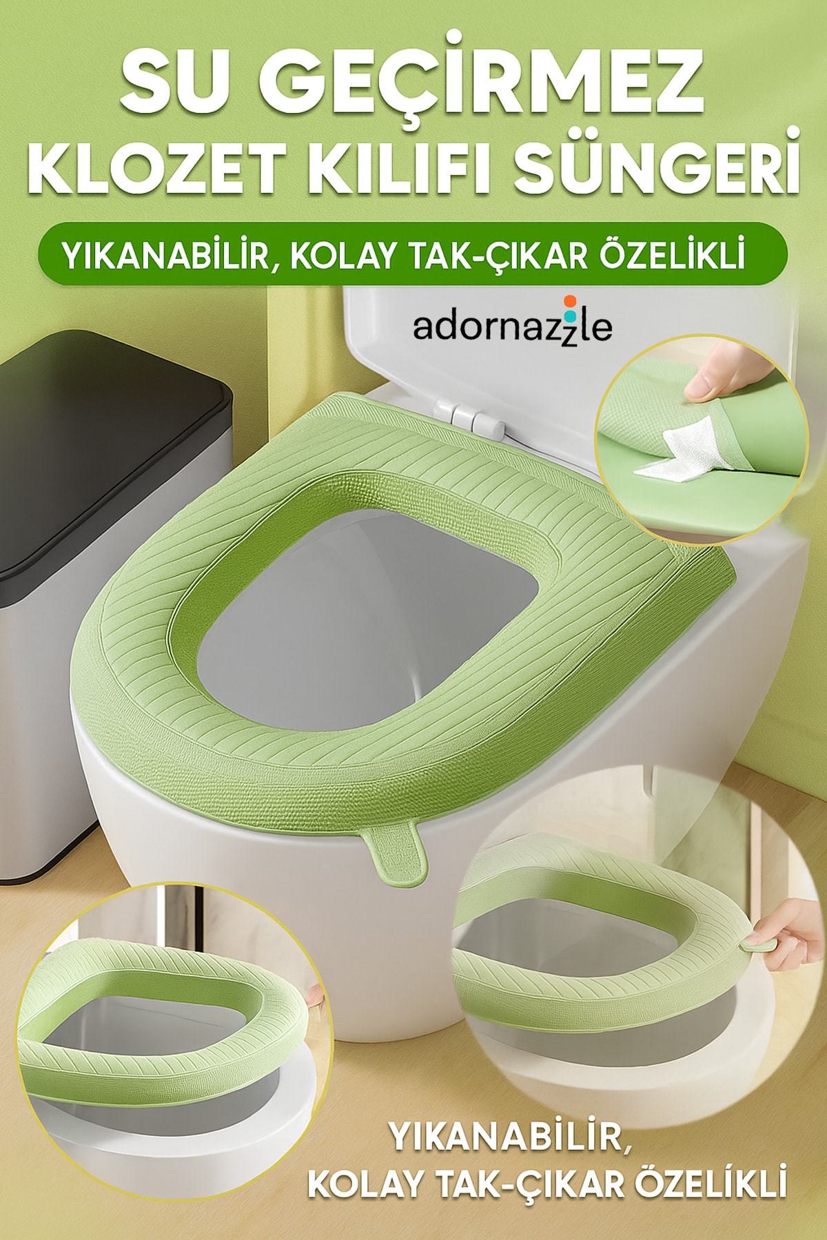 Yıkanabilir Klozet Kapağı Süngeri, Bükülebilir, Su Geçirmez, Rahat ve Pratik Kılıf
