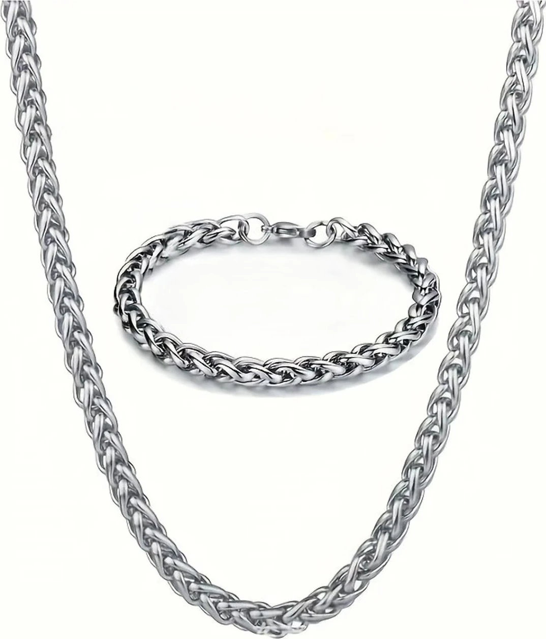 Spor Tilki Kuyruğu Erkek Çelik Zincir Kolye ve Bileklik Set 4mm K60S