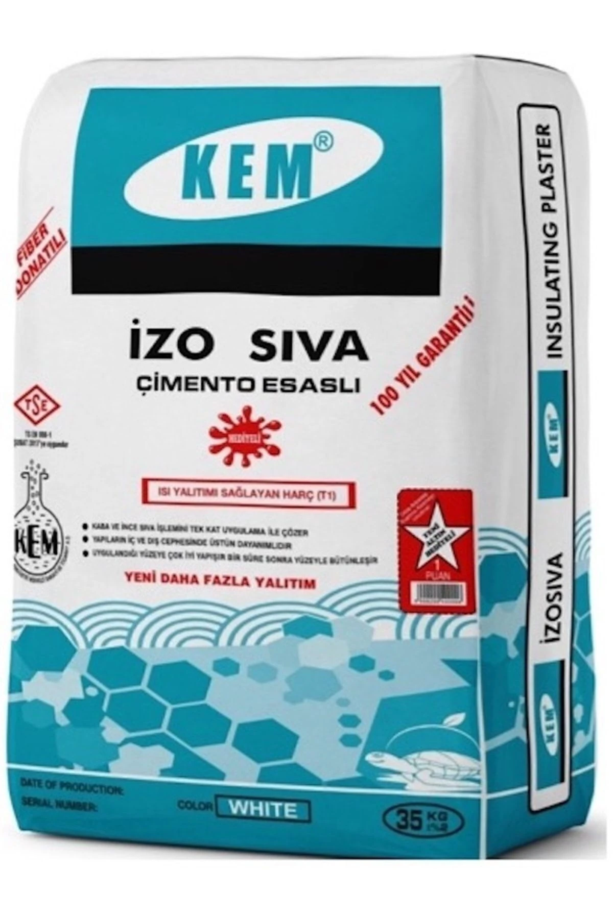 İzo Sıva Perlitli Izolasyon Sıvası Beyaz 35kg Elyaf Donatılı - Iç/dış Cephe Isı Yalıtım Sıvası