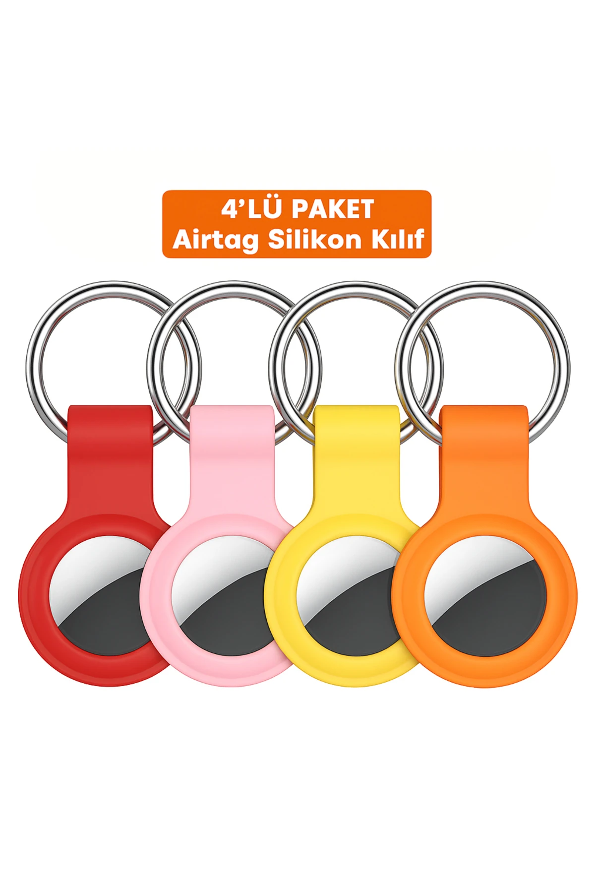 AirTag Uyumlu 4’lü Silikon Kılıf Seti Anahtarlık Arkası Kapalı Düşmez Yıkanabilir Esnek