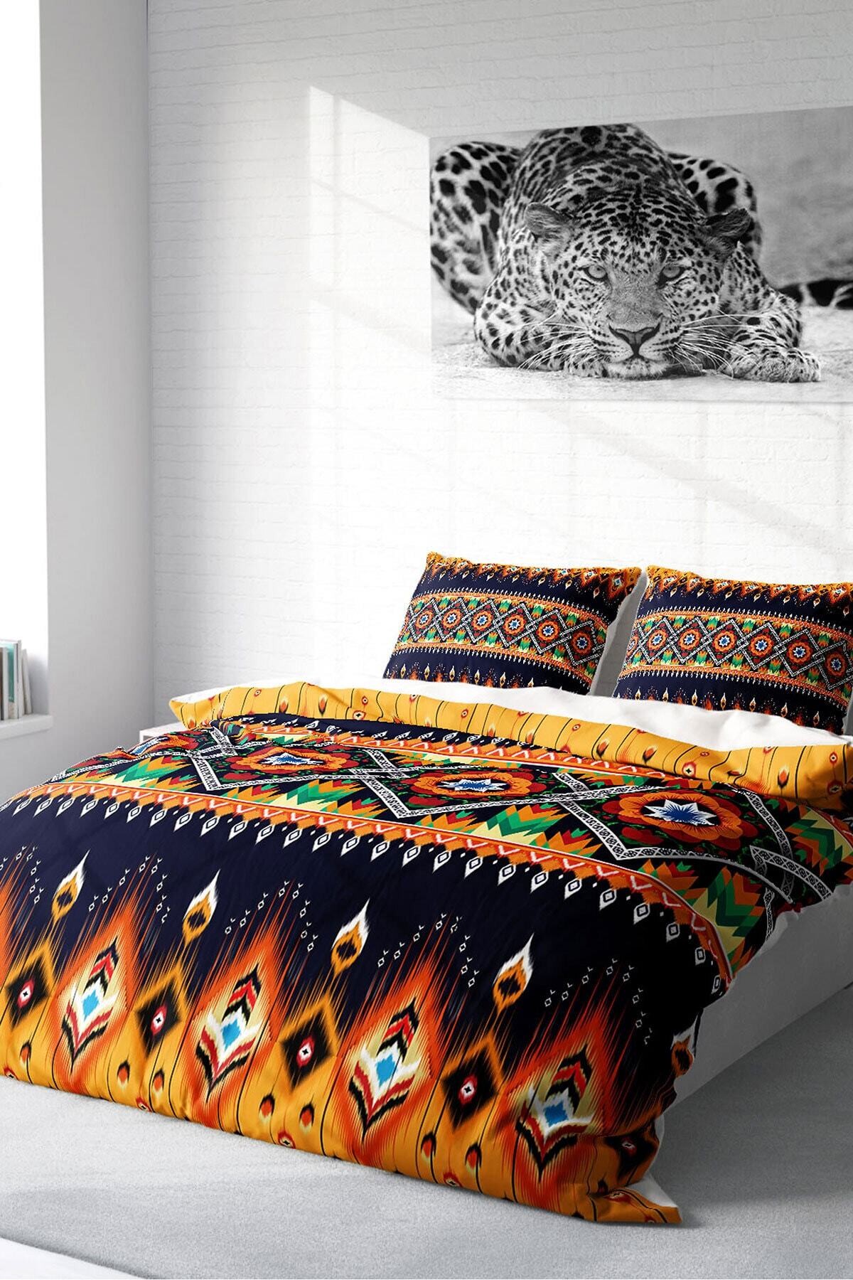Kıng Sıze Oriental Ethnic 3d Pamuk Saten Çift Kişilik Nevresim Takımı 220x240cm