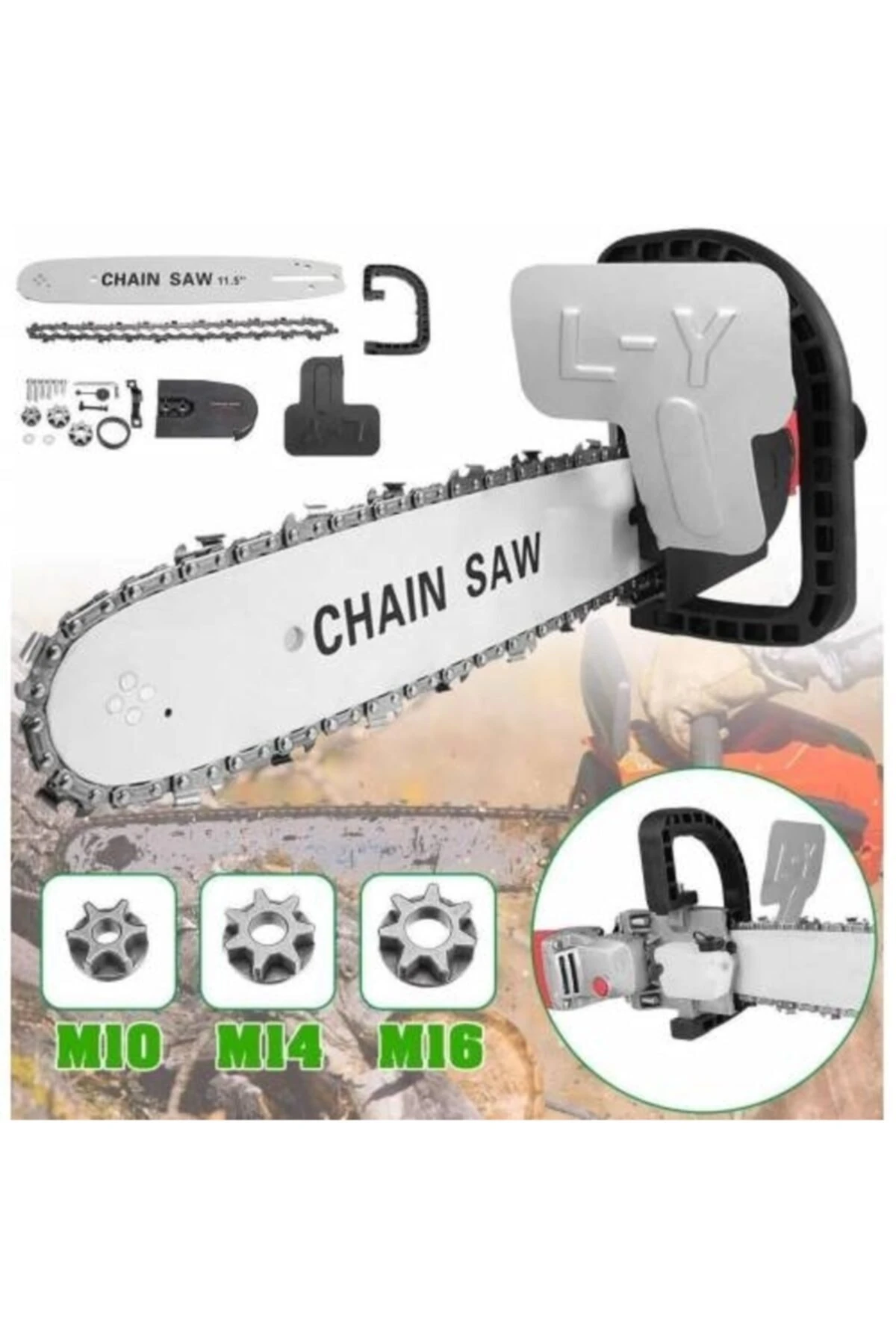 Avuç Taşlama Makinası Için Zincirli Testere Aparatı 35 cm Spirale Takılan Ağaç Kesme