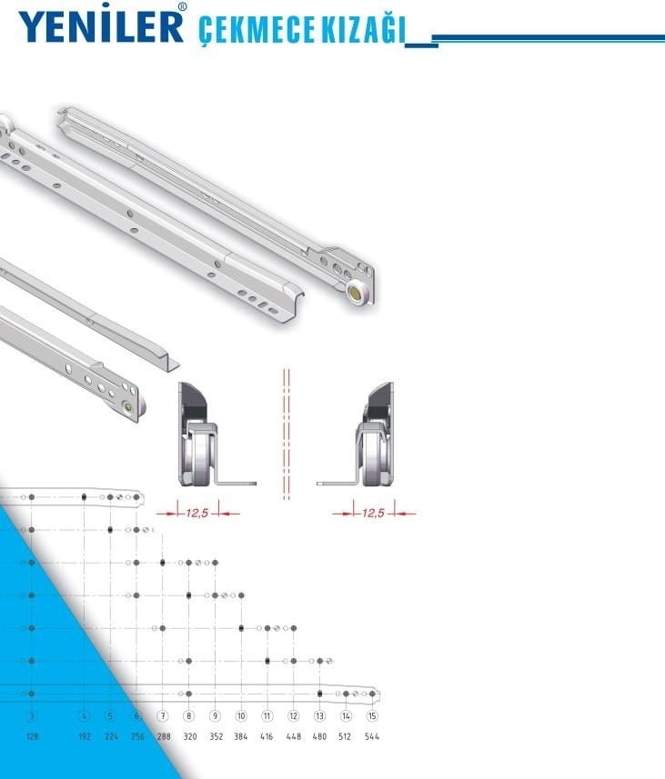 Standart Çekmece Kızağı Dolap Çekmece Rayı Beyaz 45CM 1 Takım (Y-ÇK-45PS)