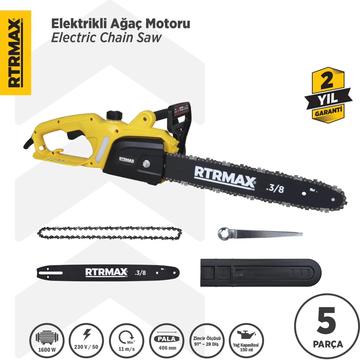 RTM9030 Elektrikli Ağaç Kesme Motoru 1600 W 40 cm Pala