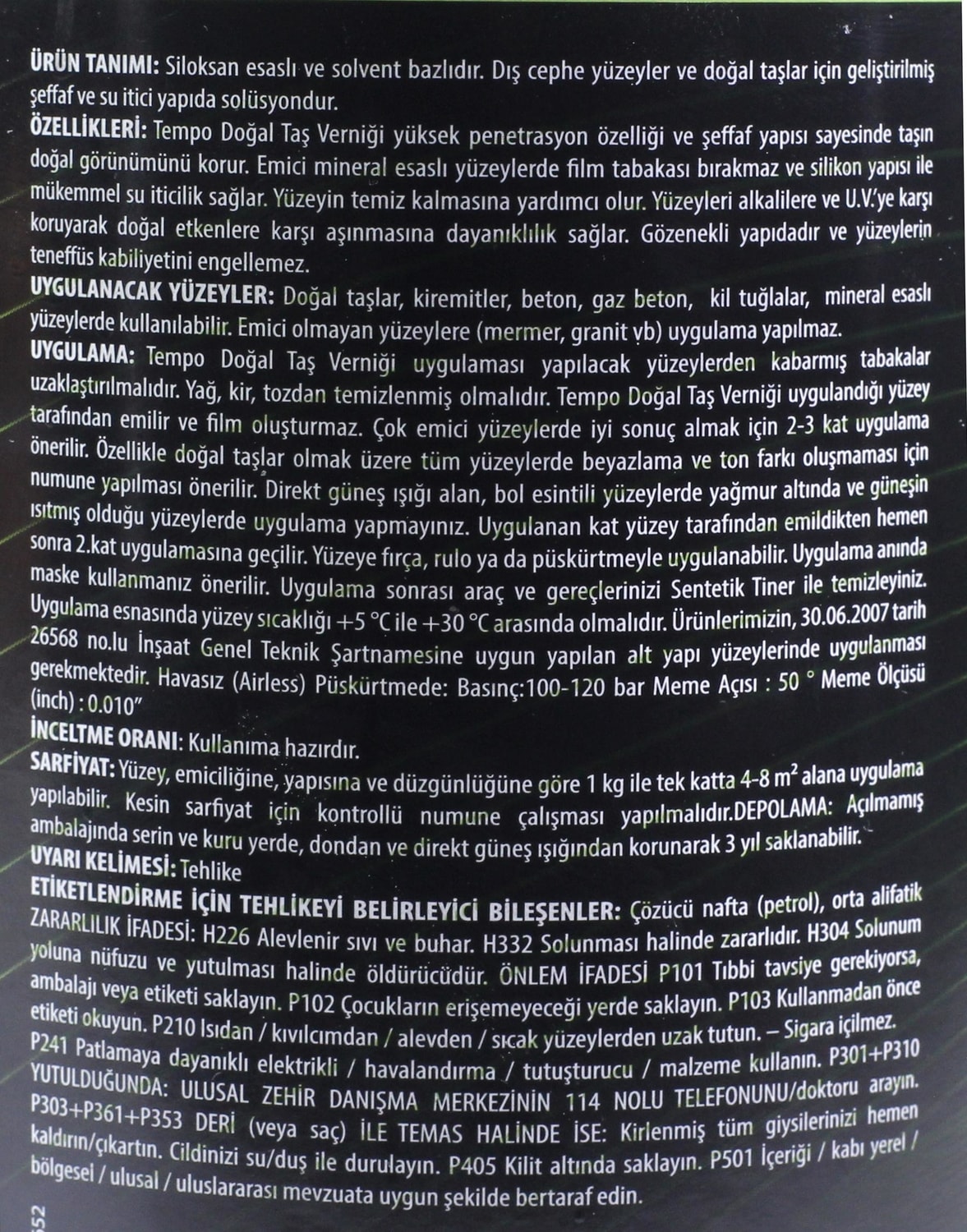 Tempo Doğal Taş Vernik Dış Cephe ve Taş Verniği Şeffaf Su Itici 0,75 Litre