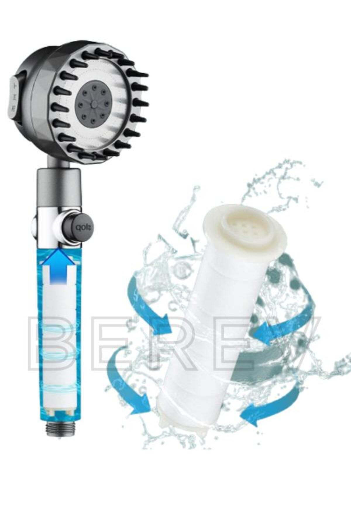 3 Fonksiyonlu Start Stop Tuşlu Filtreli Basınçlı Masaj Etkili Duş Başlığı Krom Pvc Hortum ve Mafsal