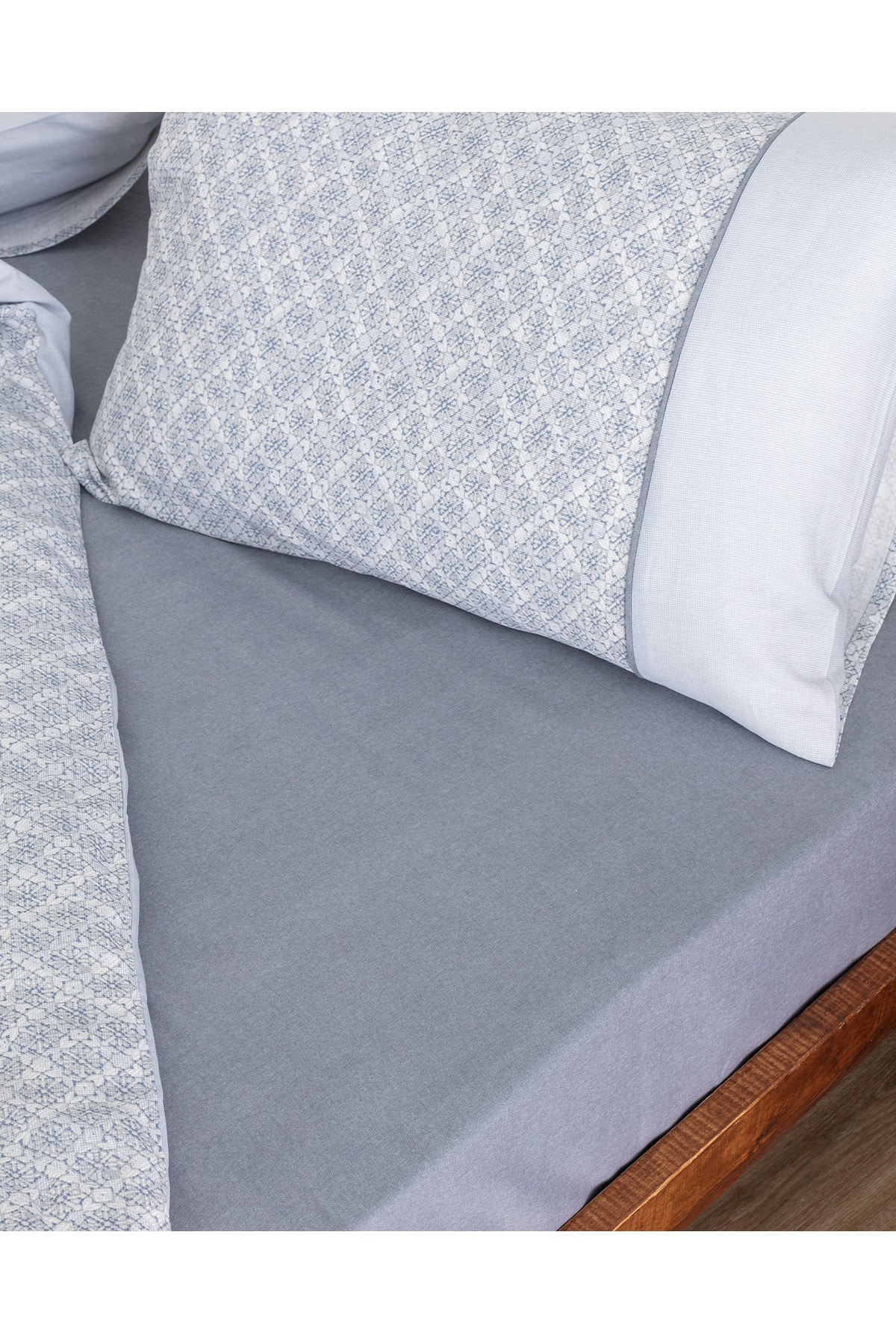 Clarice King Size %100 Pamuk  Crep Baskılı Nevresim Takımı - Mavi/Gri
